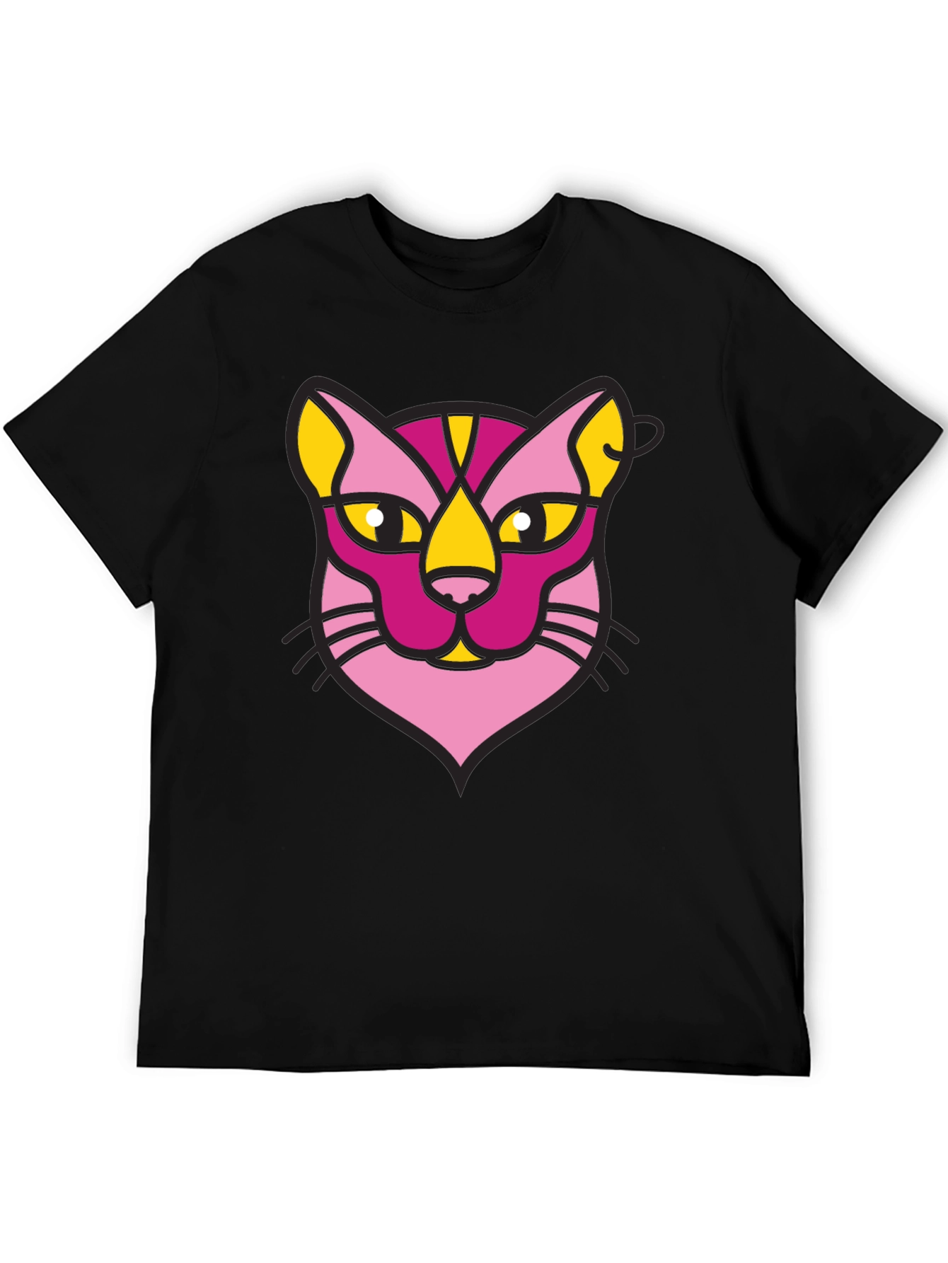 Abstract Cat Graphic Black T-Shirt