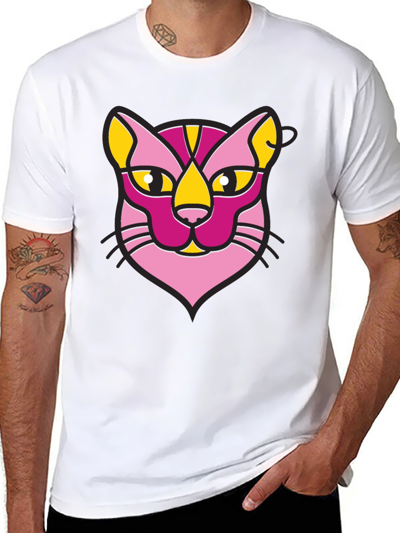 Abstract Cat Graphic Black T-Shirt