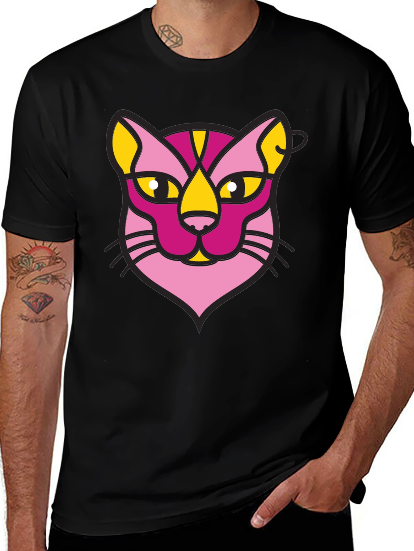 Abstract Cat Graphic Black T-Shirt