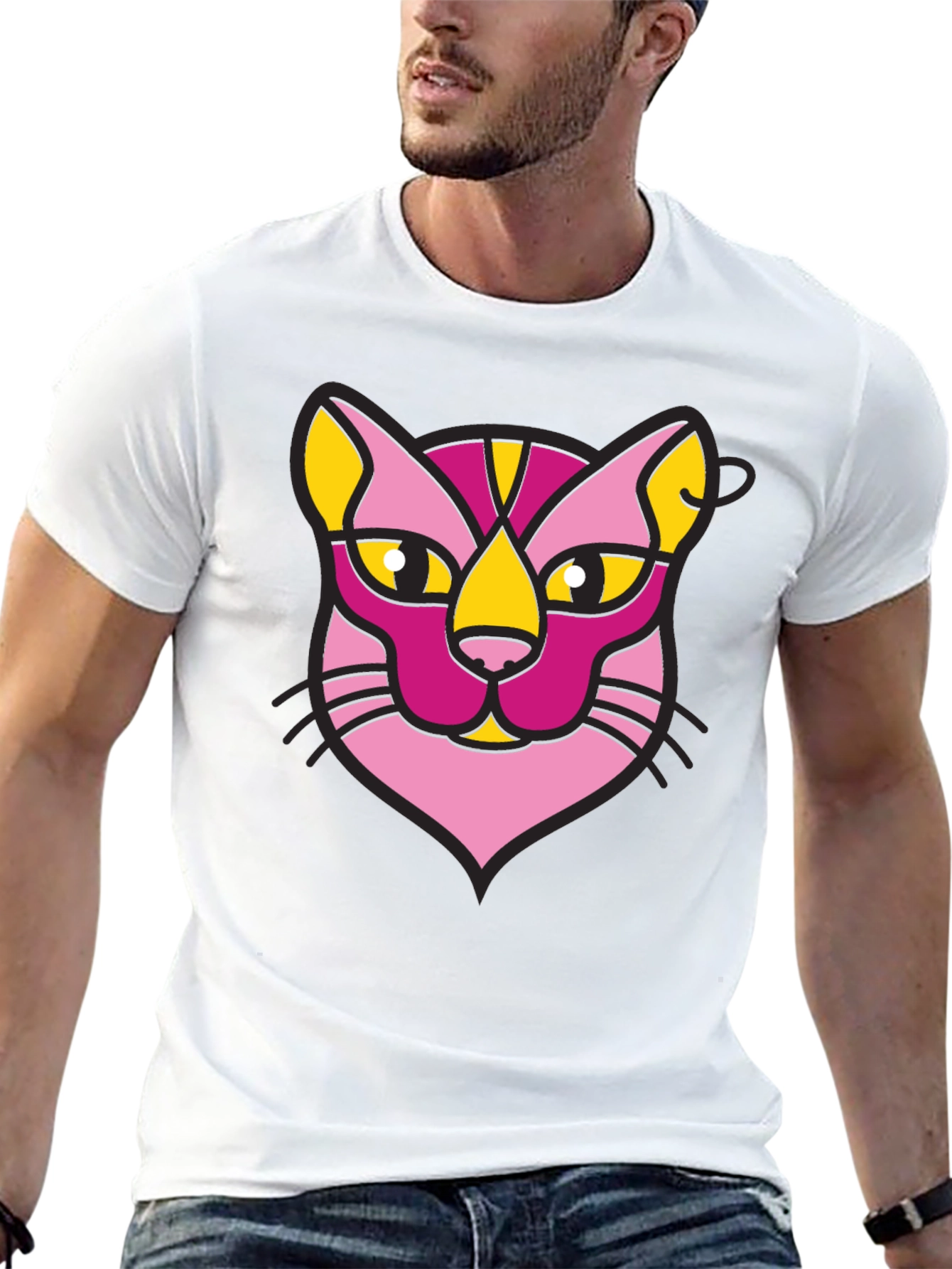 Abstract Cat Graphic Black T-Shirt