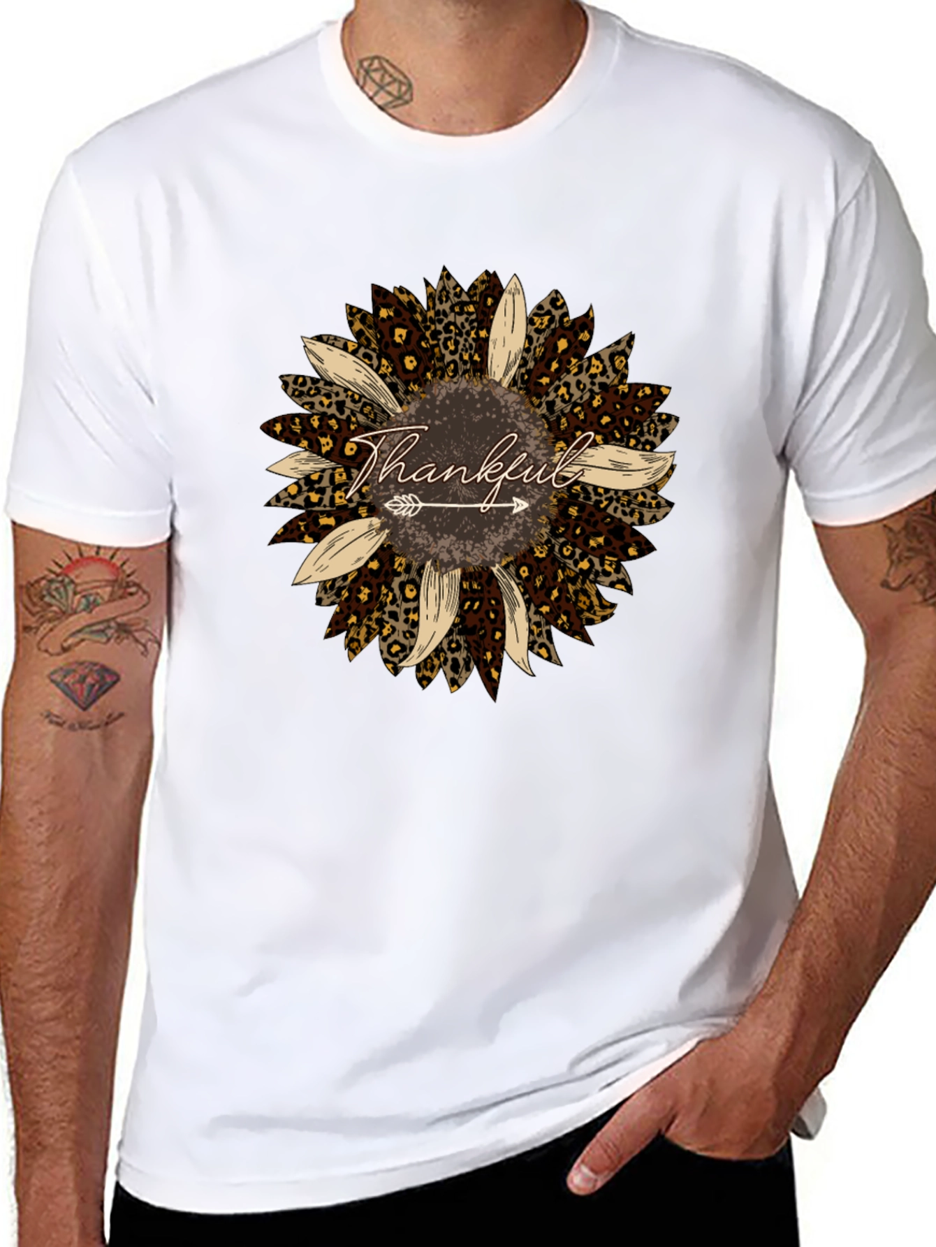 Thankful Leopard Sunflower Graphic Tee