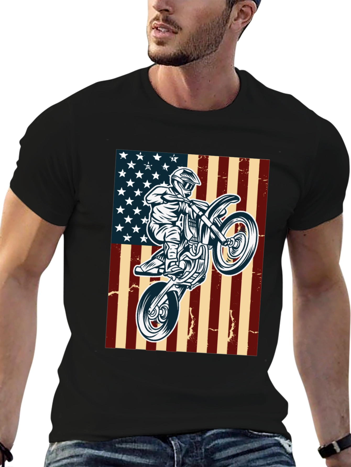 American Motocross T-Shirt Patriotic Dirt Bike Tee