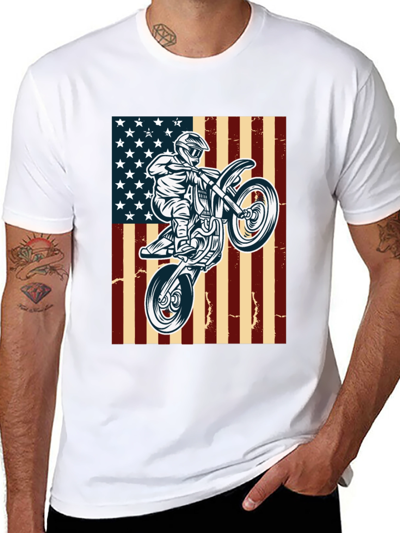American Motocross T-Shirt Patriotic Dirt Bike Tee