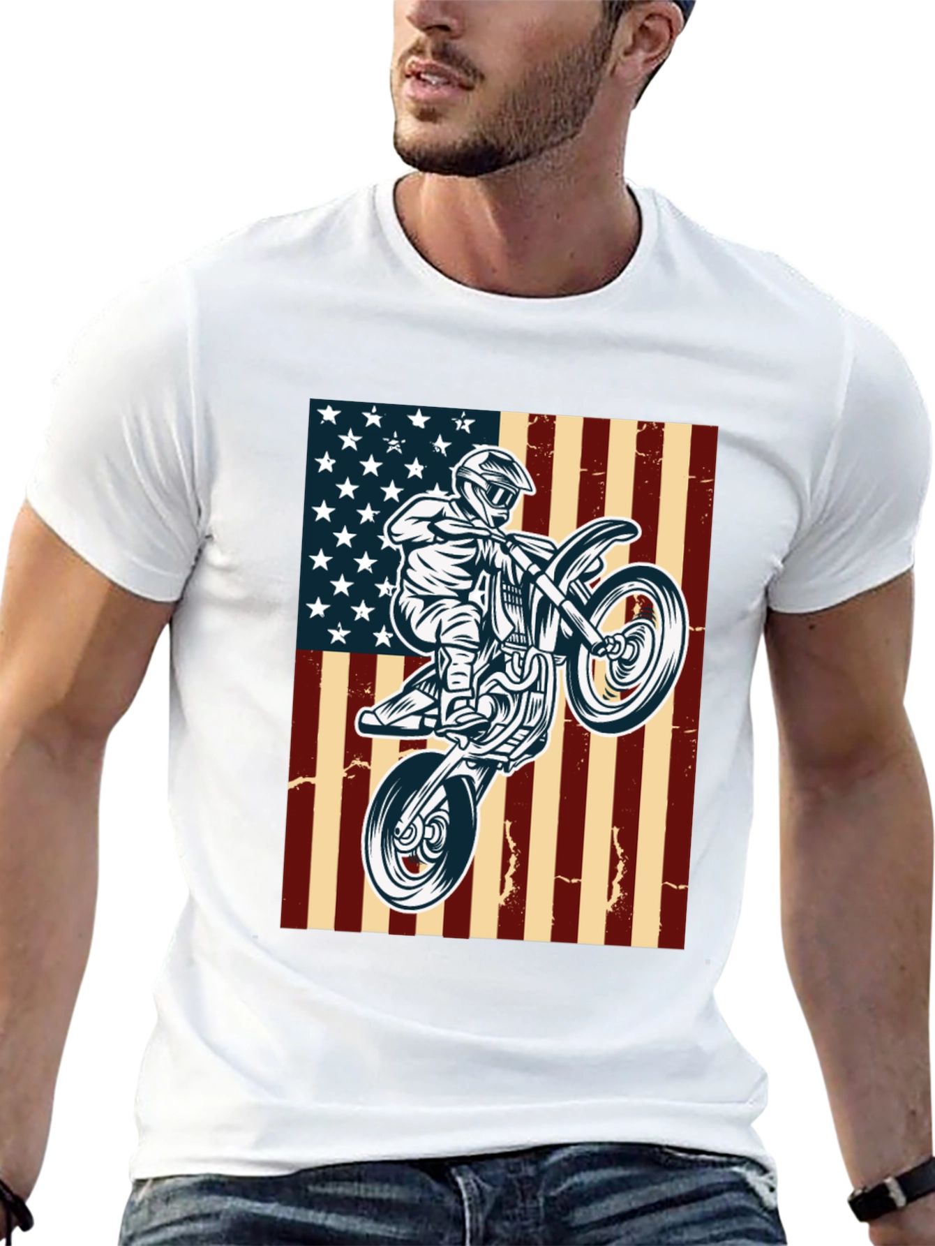 American Motocross T-Shirt Patriotic Dirt Bike Tee