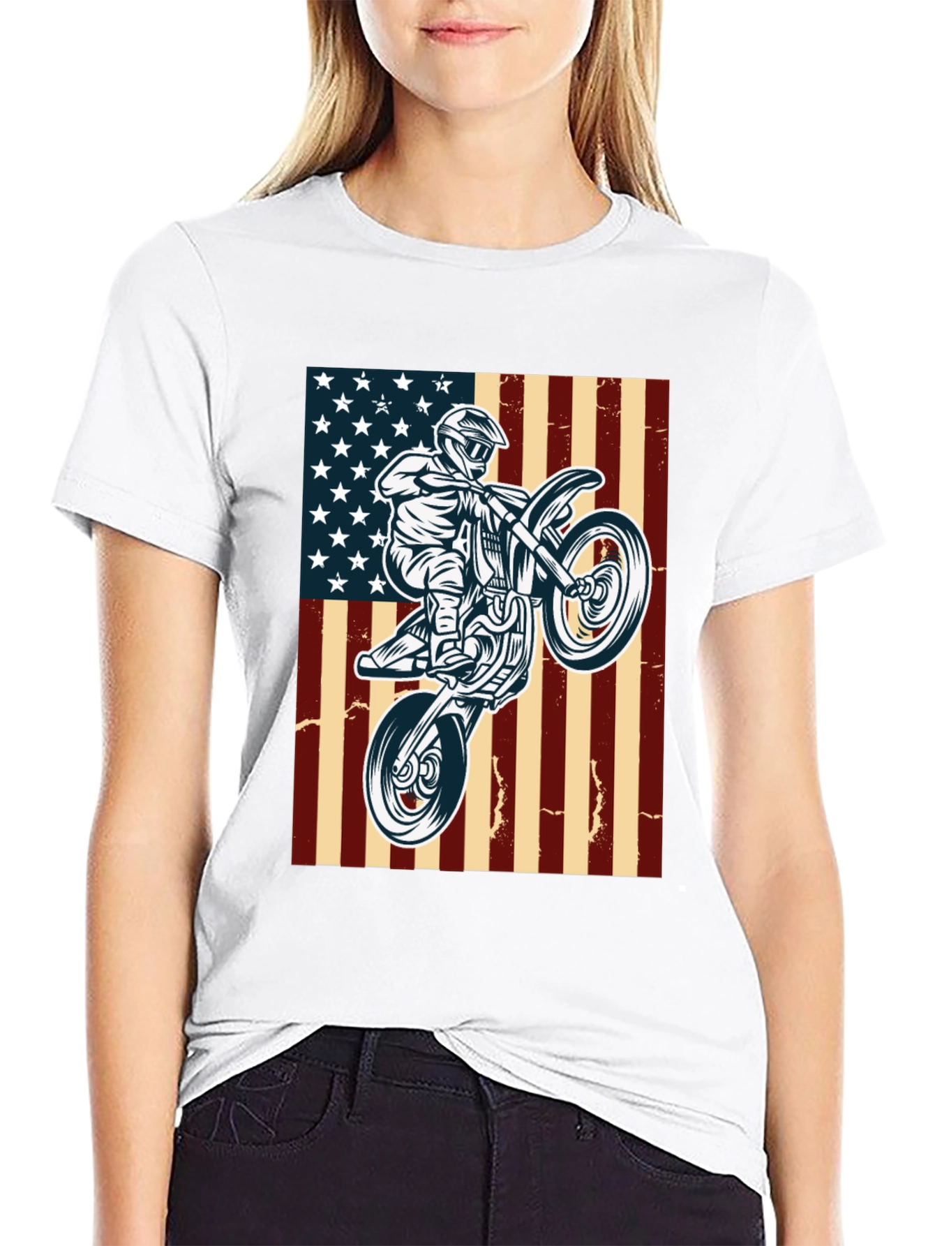 American Motocross T-Shirt Patriotic Dirt Bike Tee