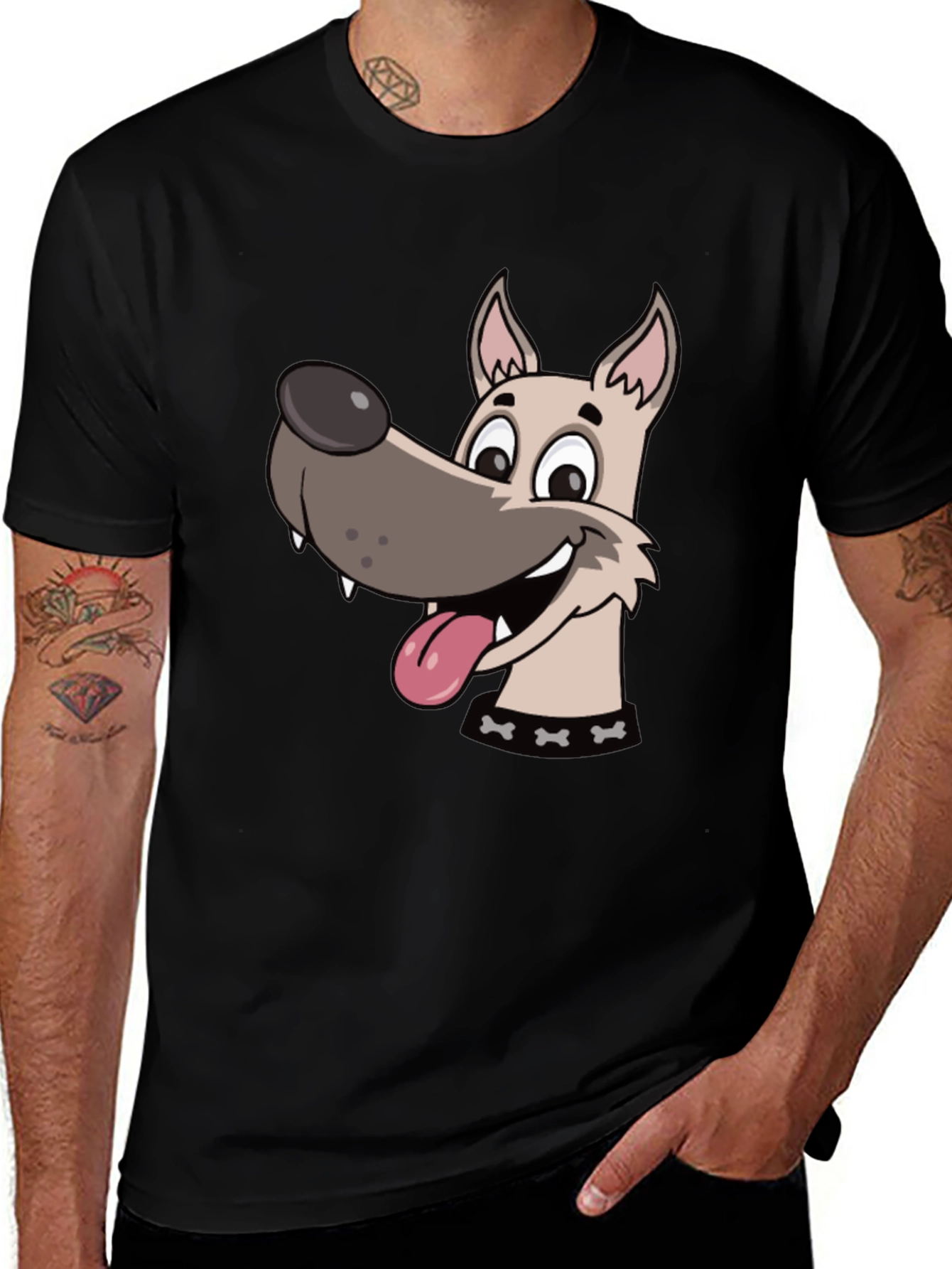 Cartoon Dog Graphic Tee - Black Cotton T-Shirt