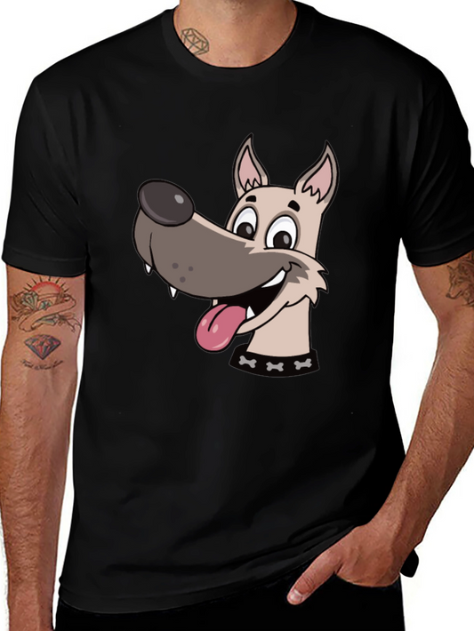 Cartoon Dog Graphic Tee - Black Cotton T-Shirt