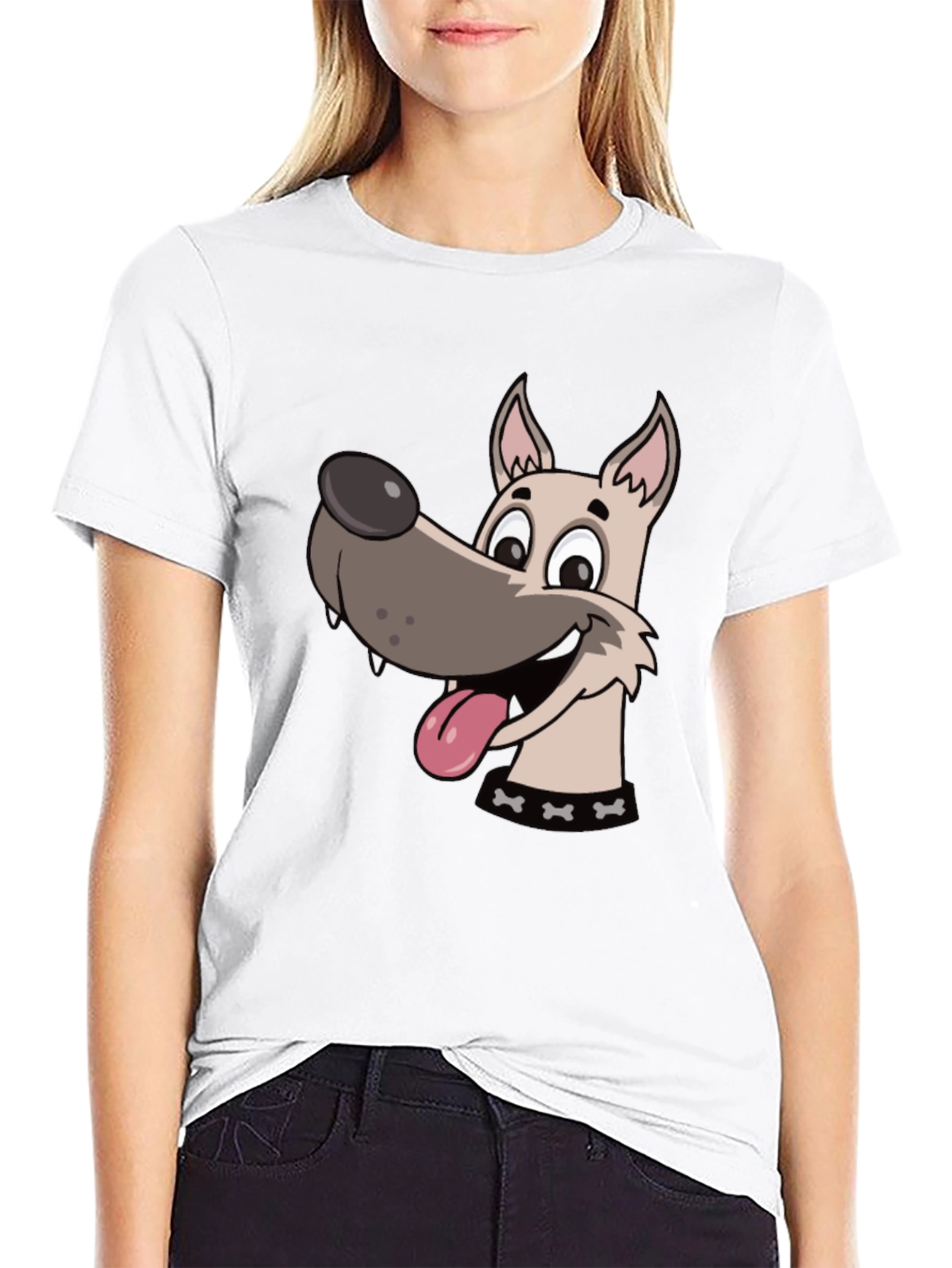 Cartoon Dog Graphic Tee - Black Cotton T-Shirt