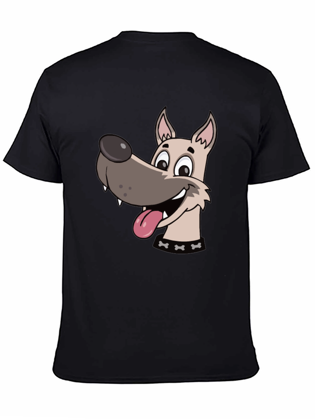 Cartoon Dog Graphic Tee - Black Cotton T-Shirt