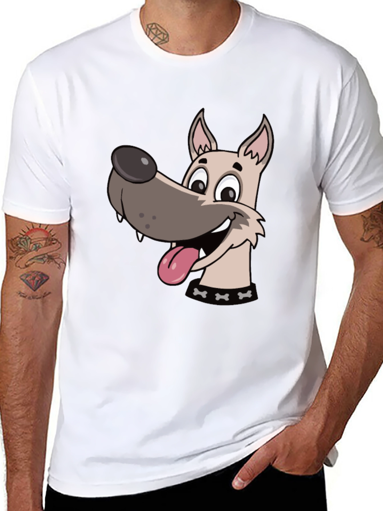 Cartoon Dog Graphic Tee - Black Cotton T-Shirt