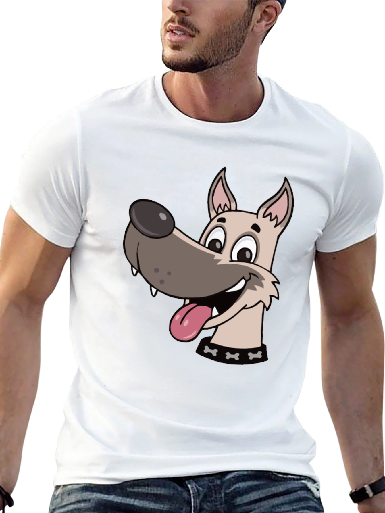 Cartoon Dog Graphic Tee - Black Cotton T-Shirt