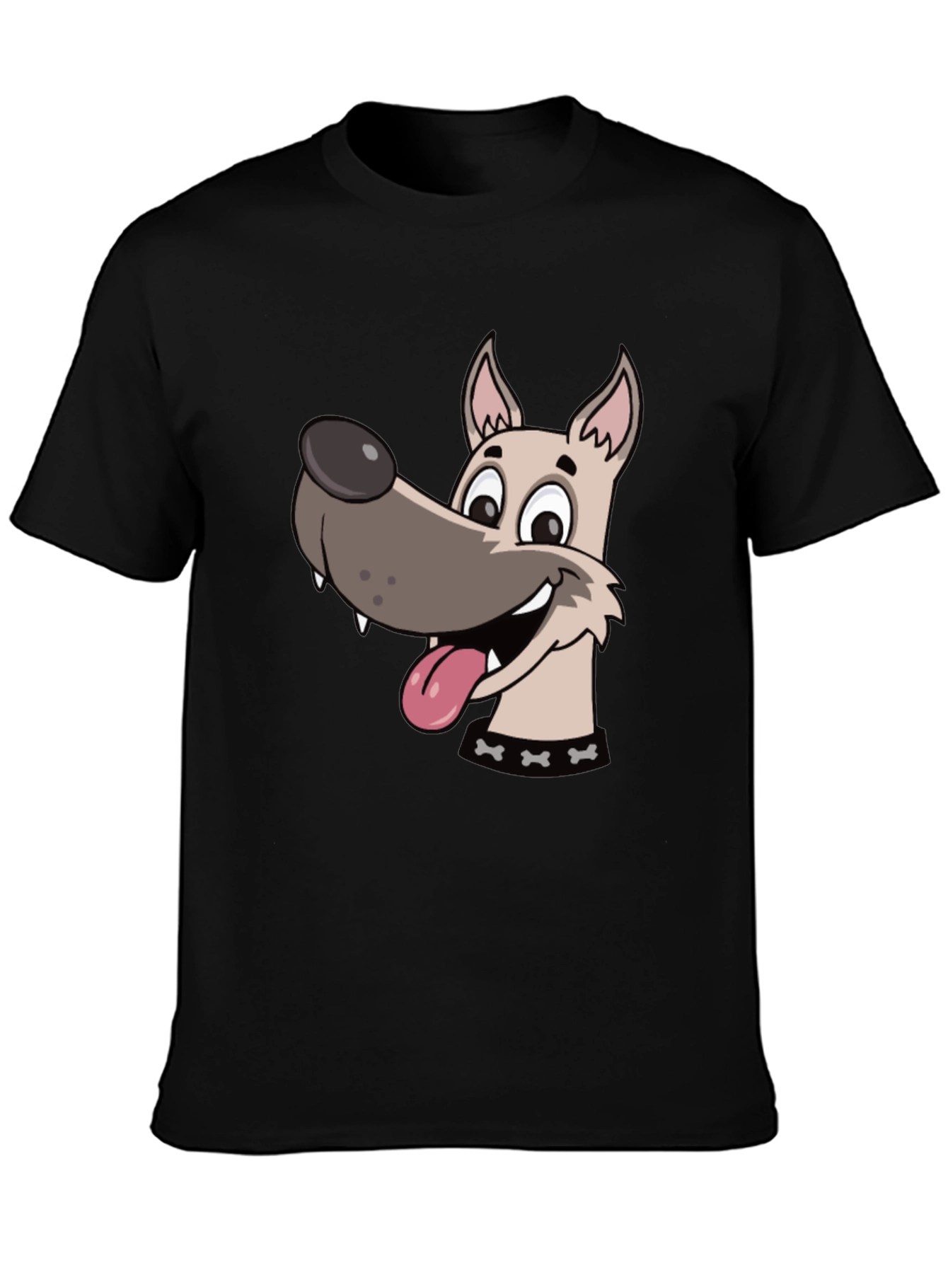 Cartoon Dog Graphic Tee - Black Cotton T-Shirt
