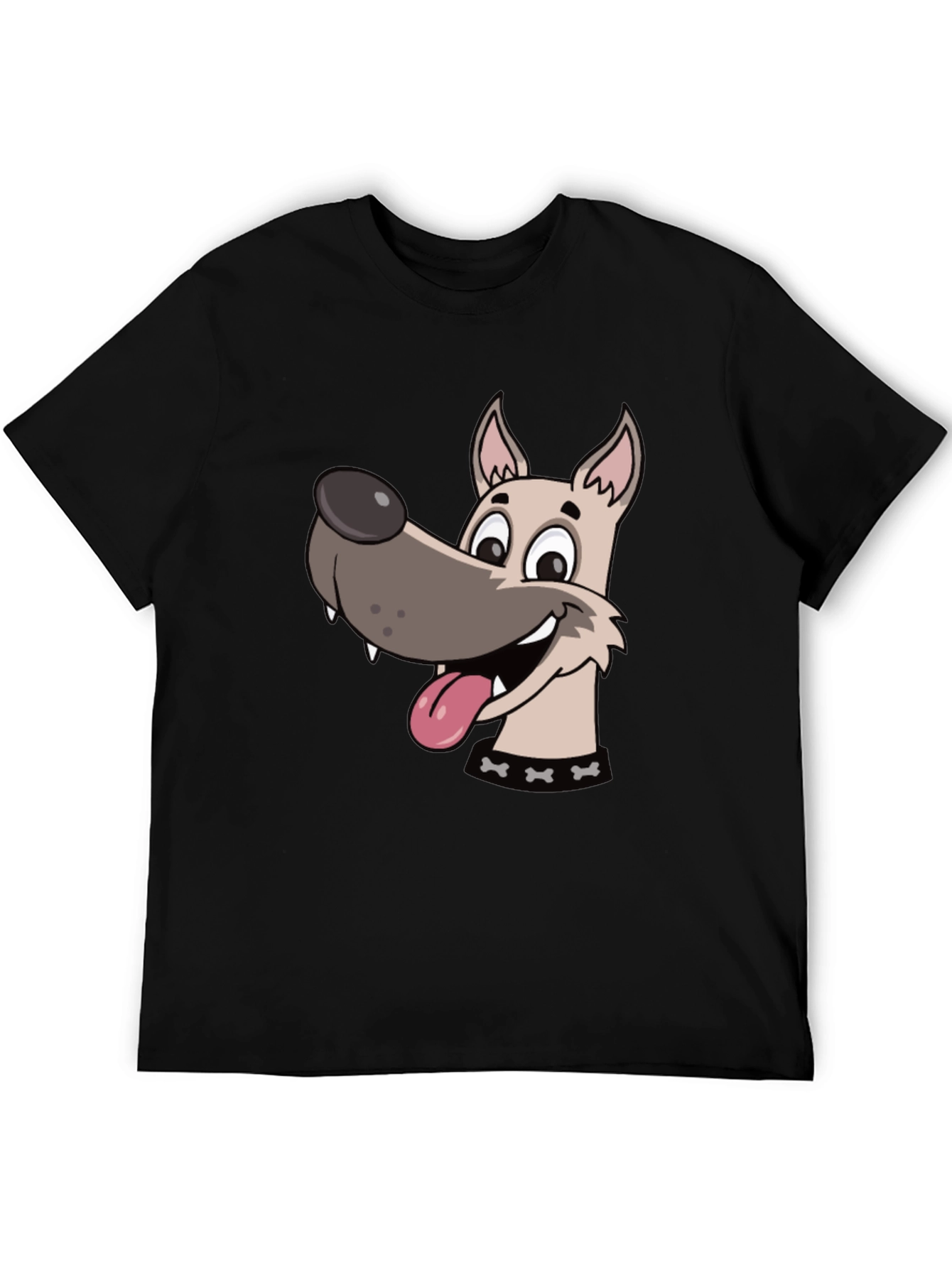 Cartoon Dog Graphic Tee - Black Cotton T-Shirt