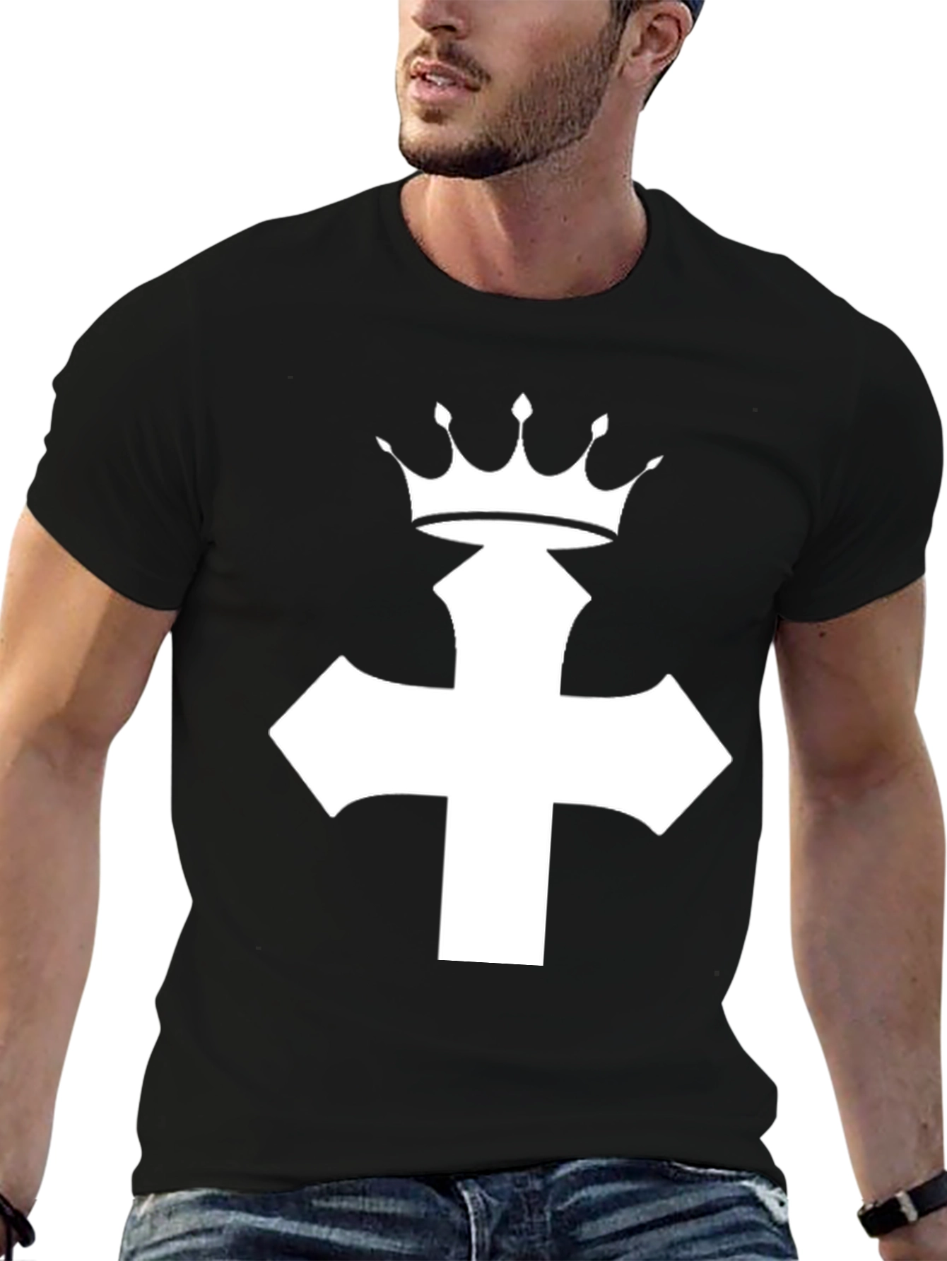 Crown Cross Graphic Tee - Black Cotton Blend T-Shirt