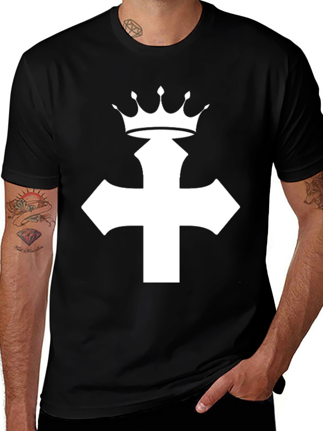 Crown Cross Graphic Tee - Black Cotton Blend T-Shirt