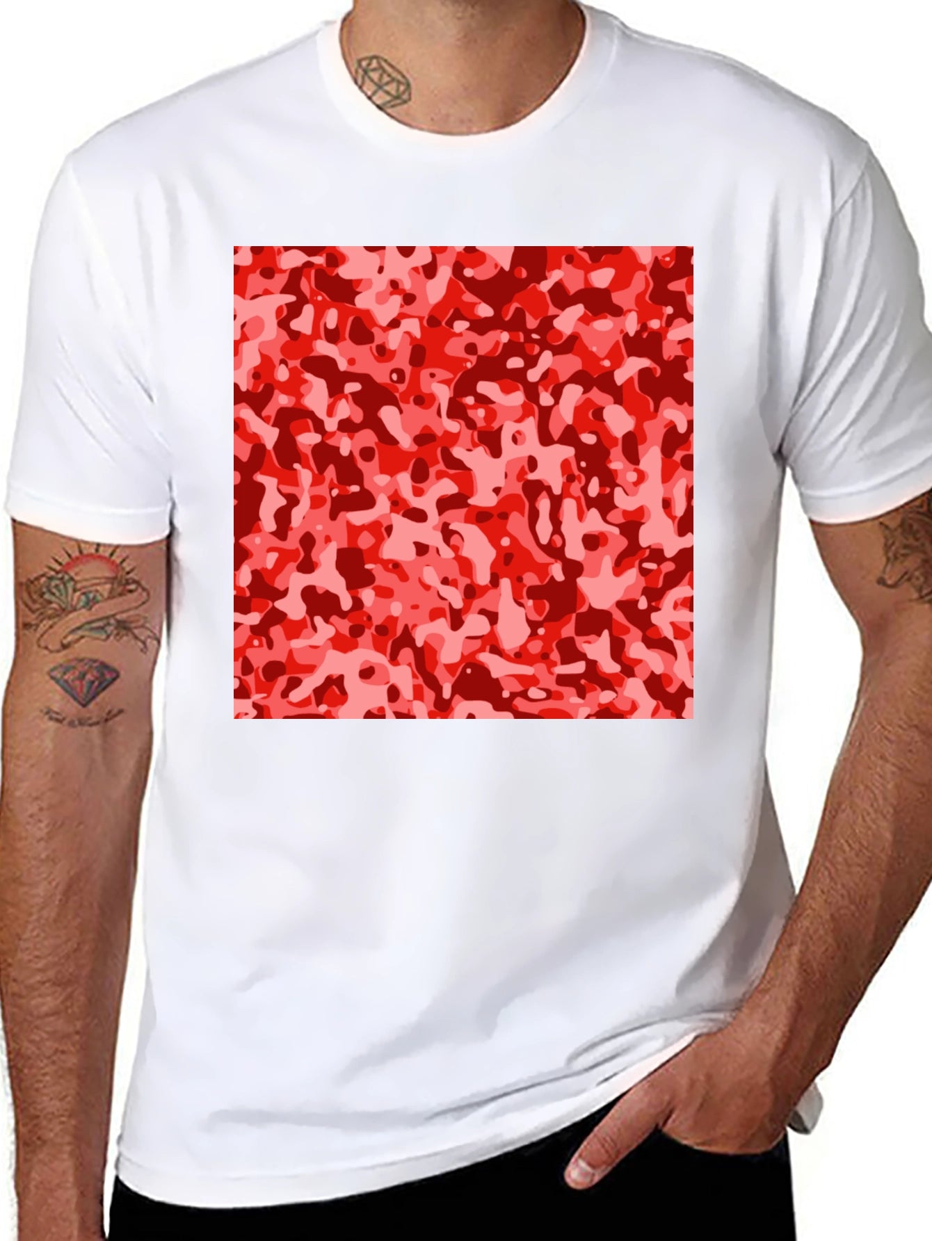 Red Camo Print Black T-Shirt
