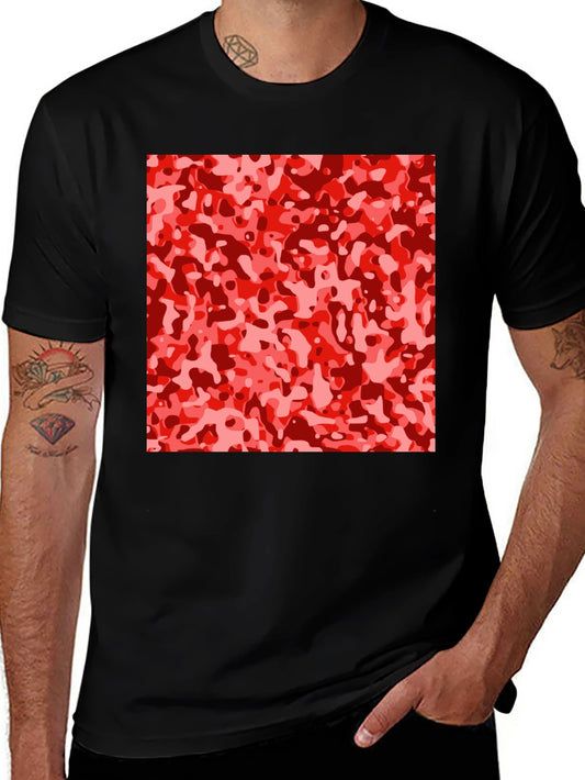 Red Camo Print Black T-Shirt