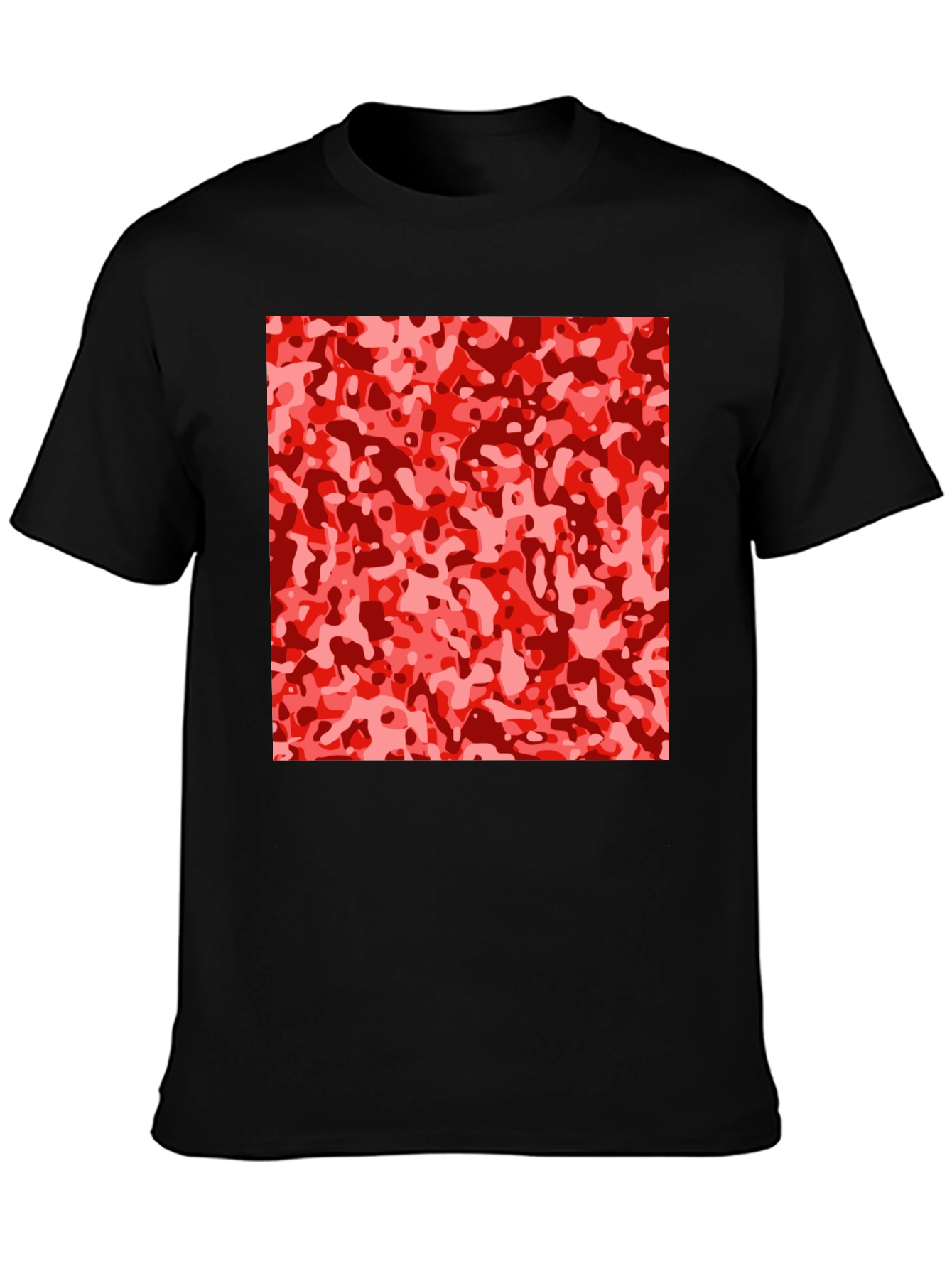 Red Camo Print Black T-Shirt