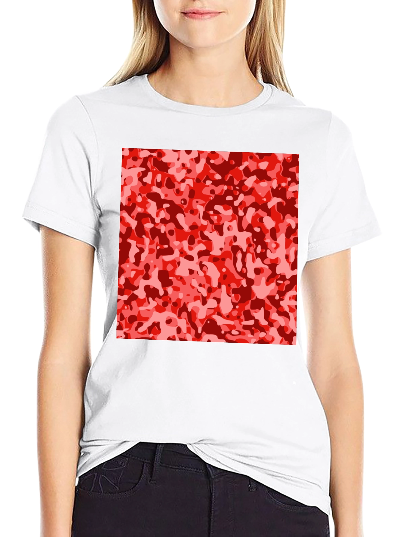 Red Camo Print Black T-Shirt