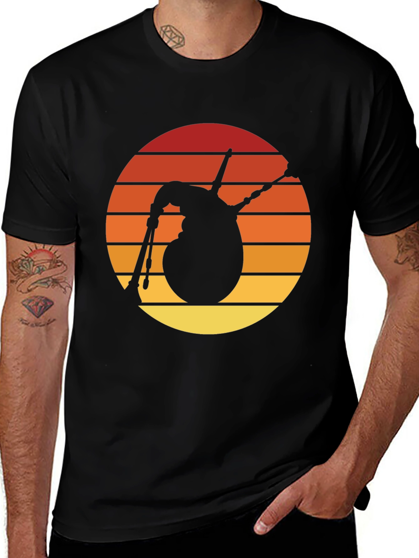 Bagpipes Sunset T-Shirt - Retro Scottish Music Tee