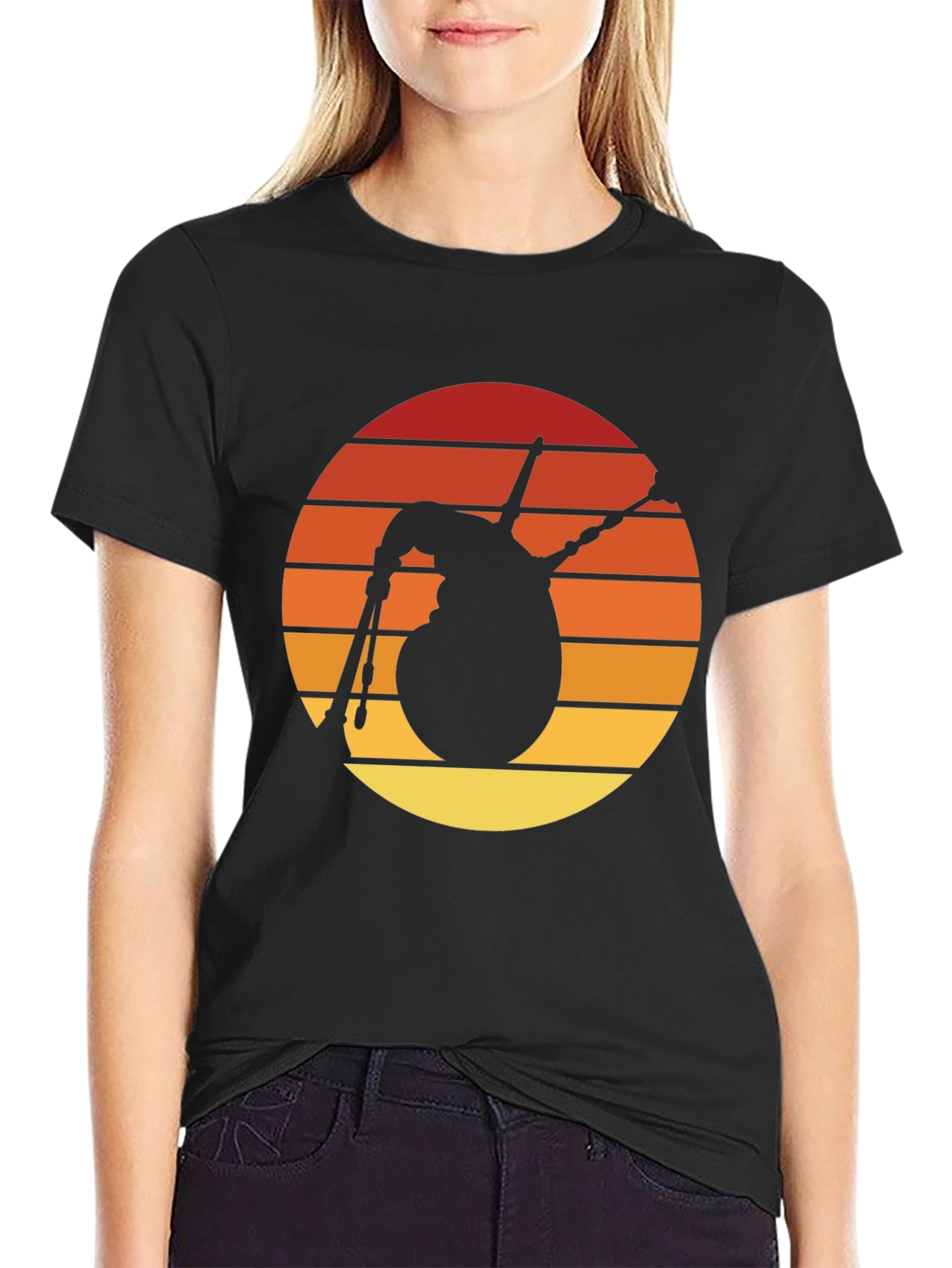 Bagpipes Sunset T-Shirt - Retro Scottish Music Tee