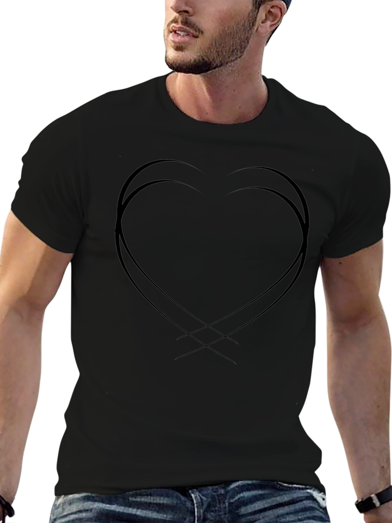 Heart Lines Graphic Black T-Shirt