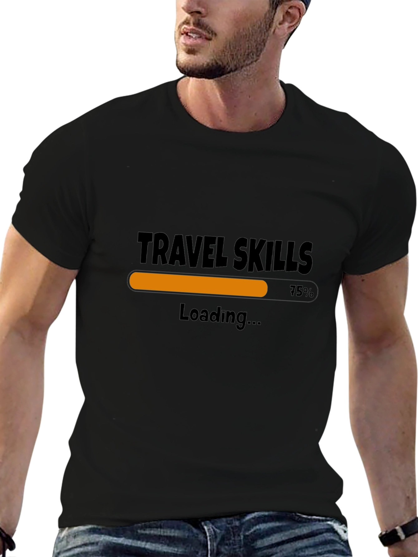 Travel Skills Loading T-Shirt - Black Casual Style