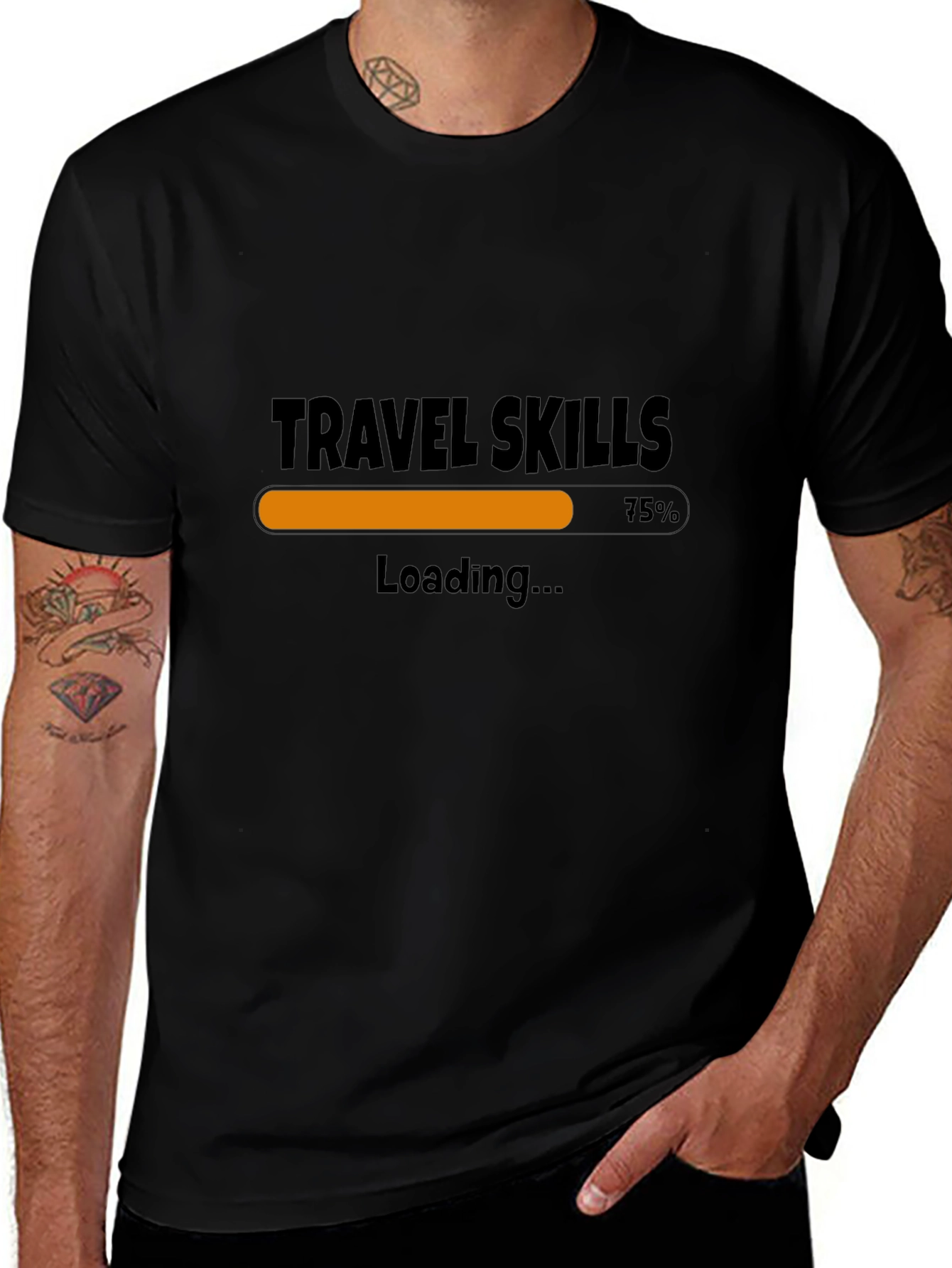Travel Skills Loading T-Shirt - Black Casual Style
