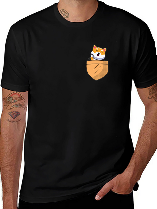 Shiba Inu Pocket Tee - Black Graphic T-Shirt