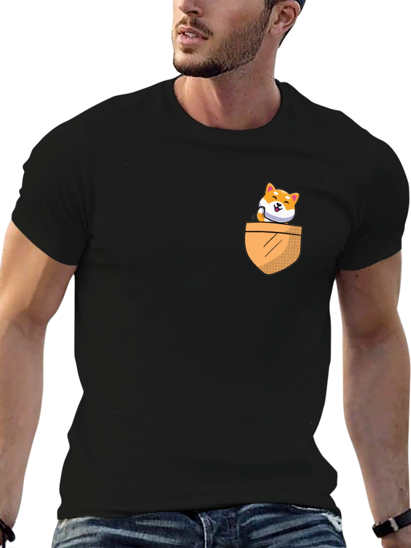 Shiba Inu Pocket Tee - Black Graphic T-Shirt