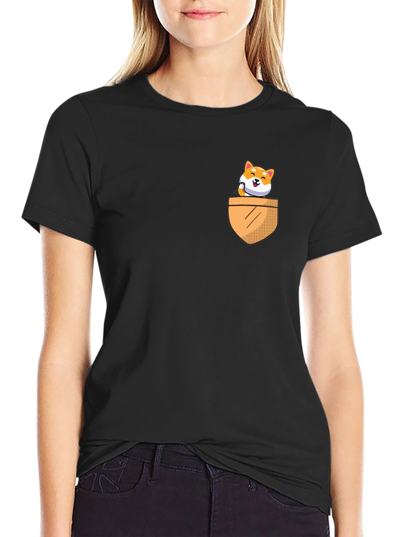 Shiba Inu Pocket Tee - Black Graphic T-Shirt