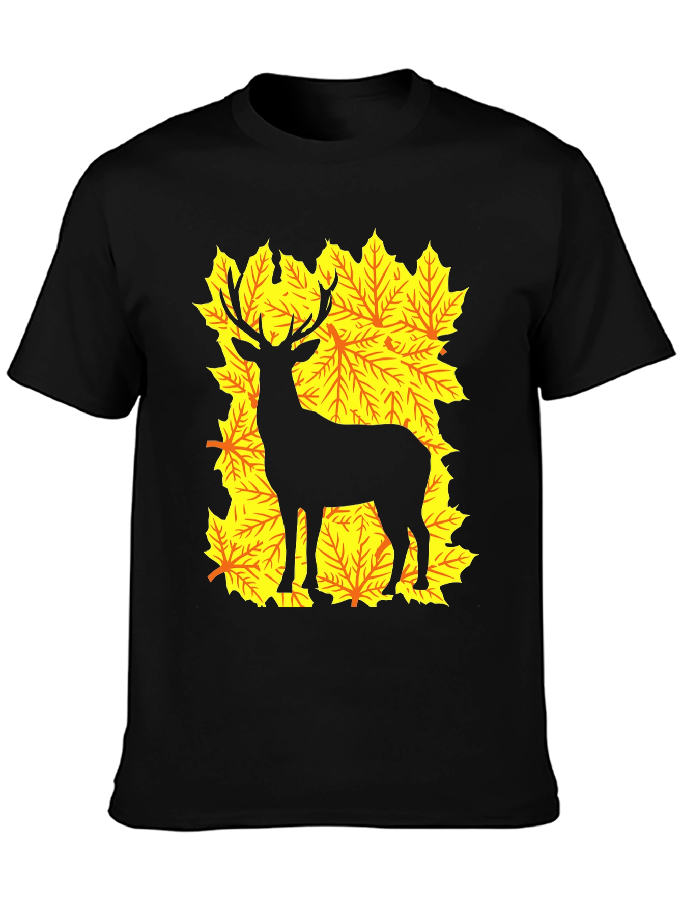 Deer Silhouette on Autumn Leaves Graphic Tee