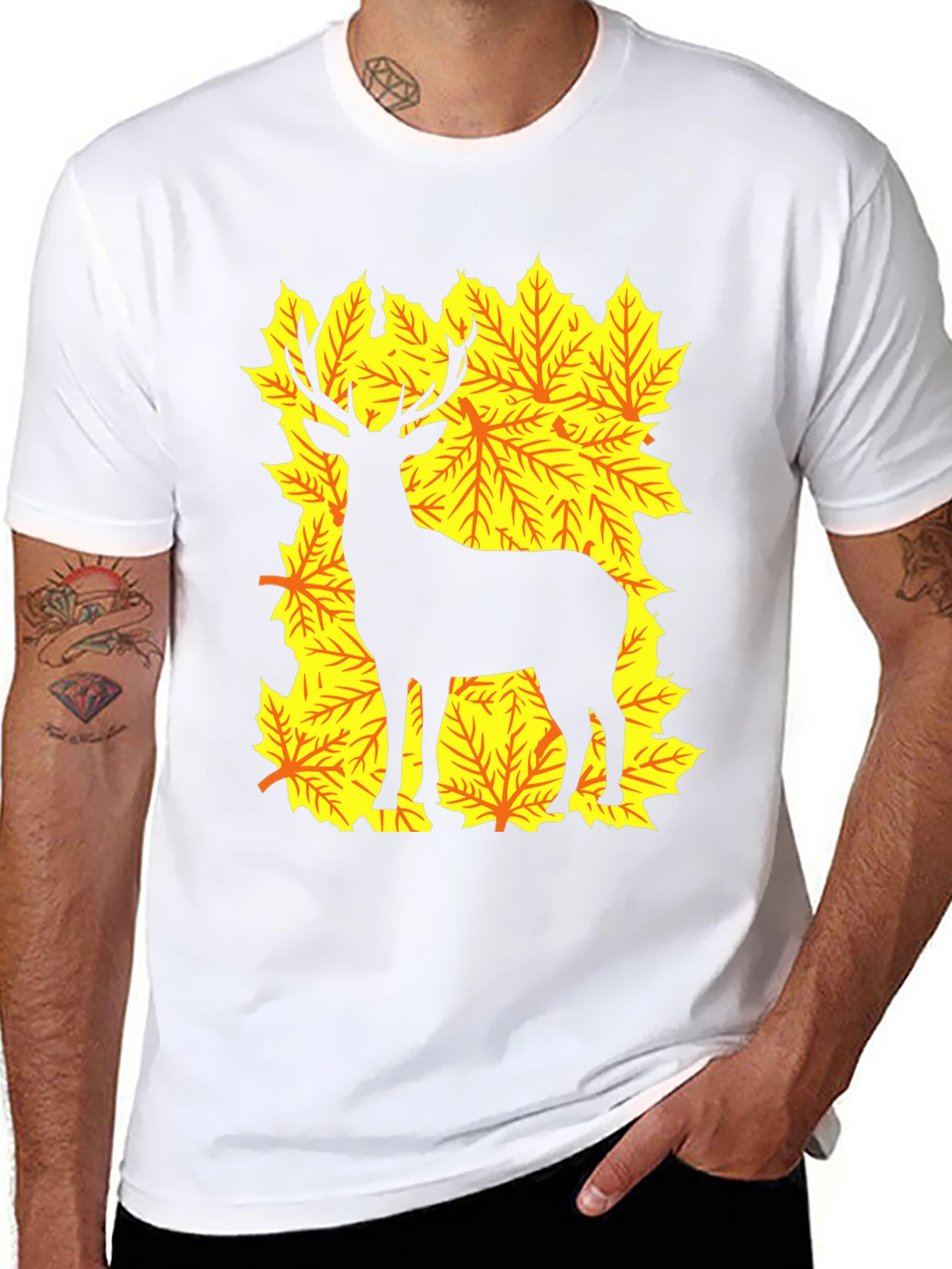 Deer Silhouette on Autumn Leaves Graphic Tee