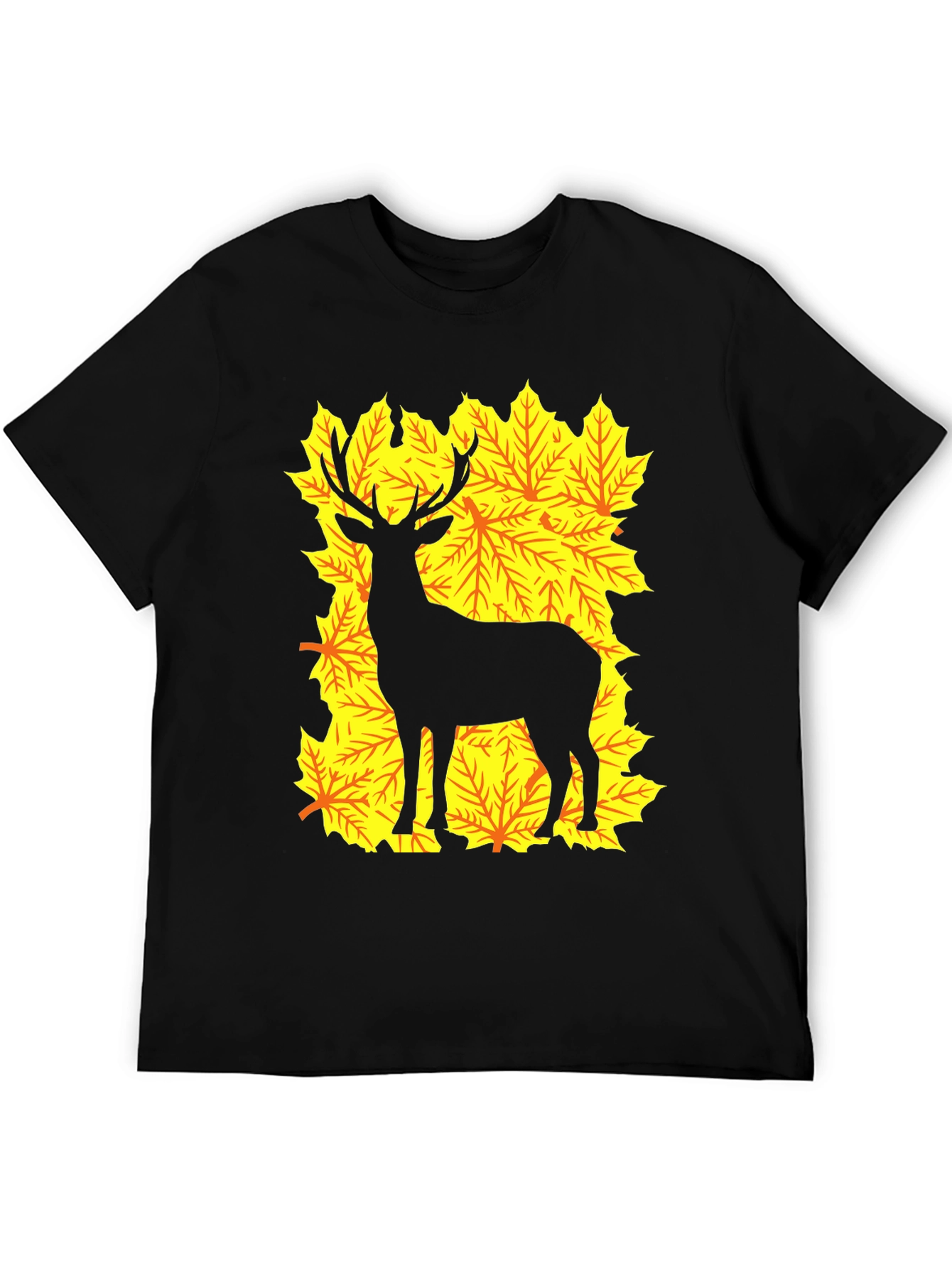Deer Silhouette on Autumn Leaves Graphic Tee