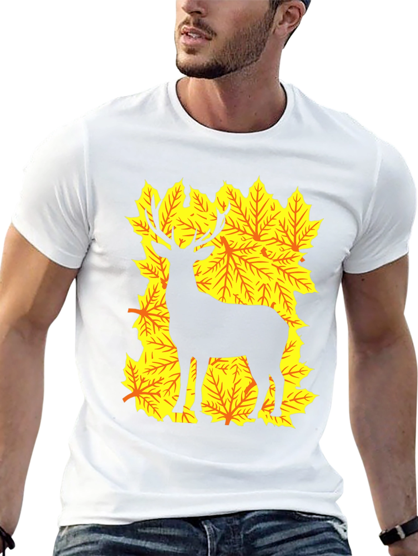 Deer Silhouette on Autumn Leaves Graphic Tee