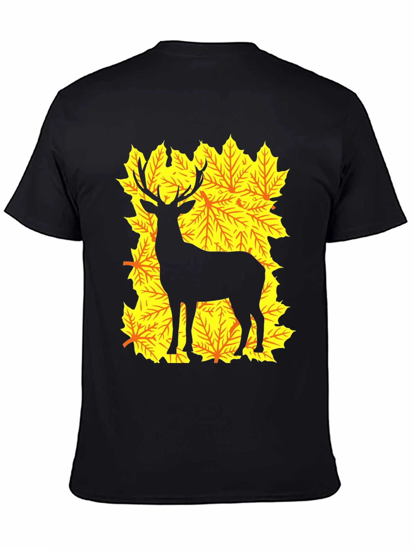 Deer Silhouette on Autumn Leaves Graphic Tee