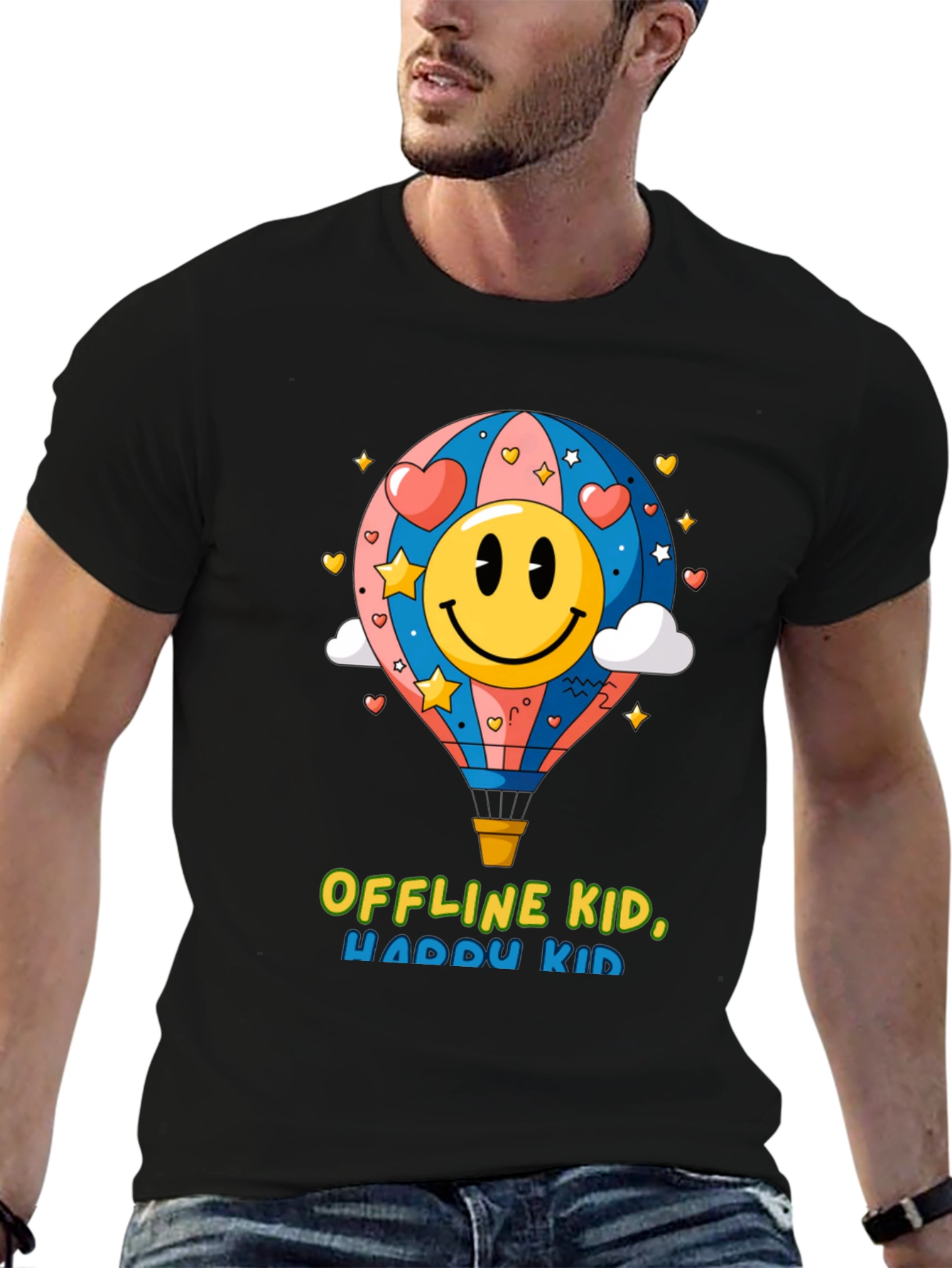 Offline Kid Happy Kid Black Graphic Tee