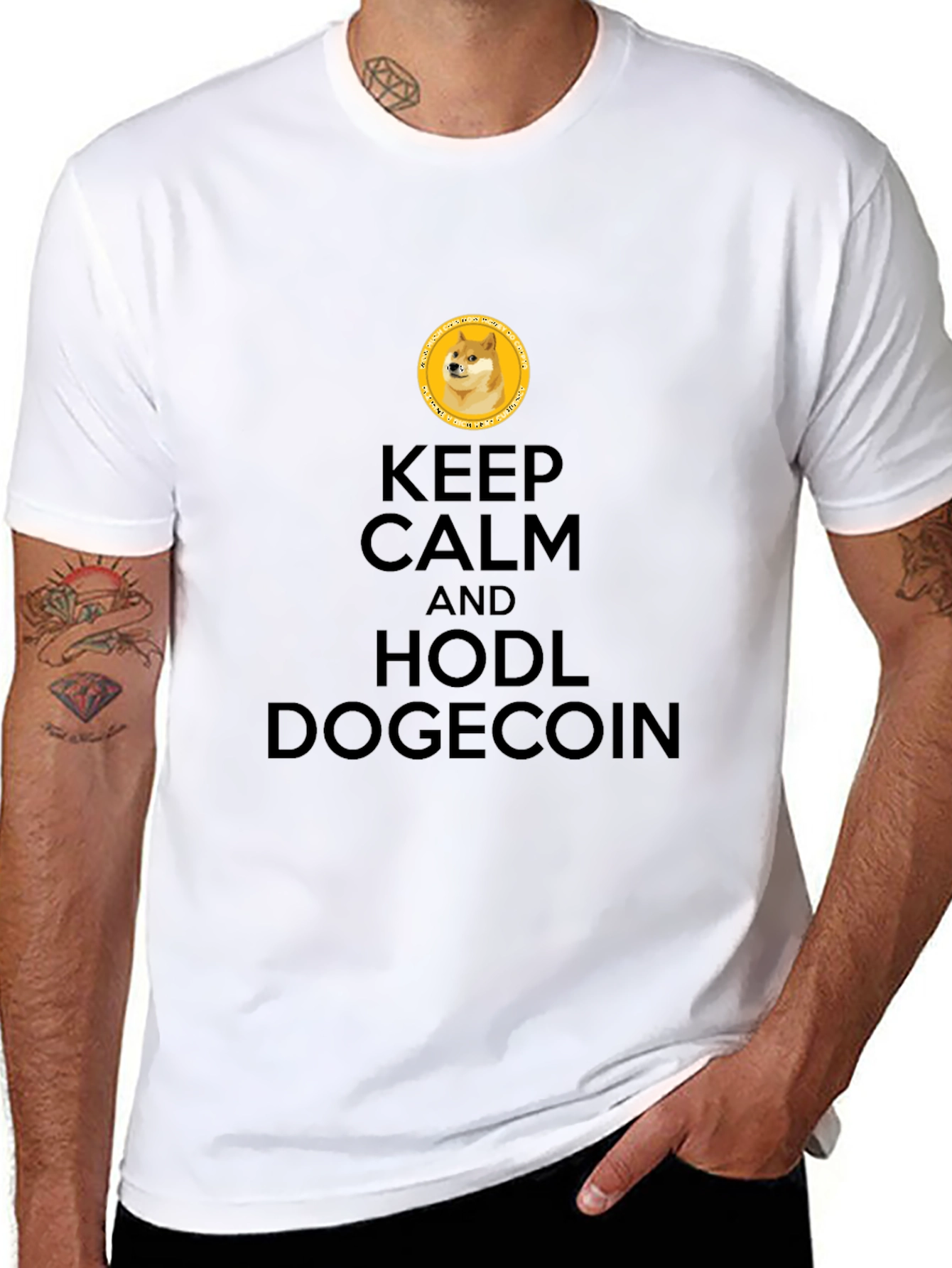 Keep Calm Hodl Dogecoin Black T-Shirt