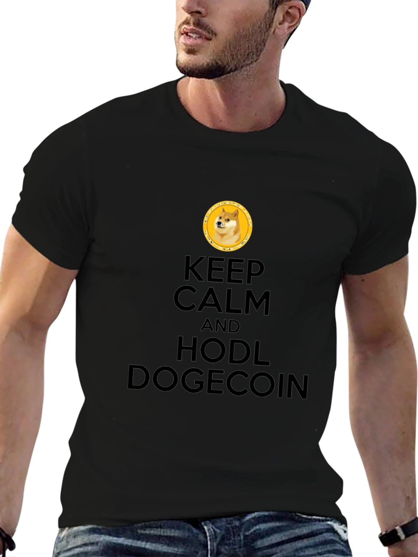 Keep Calm Hodl Dogecoin Black T-Shirt