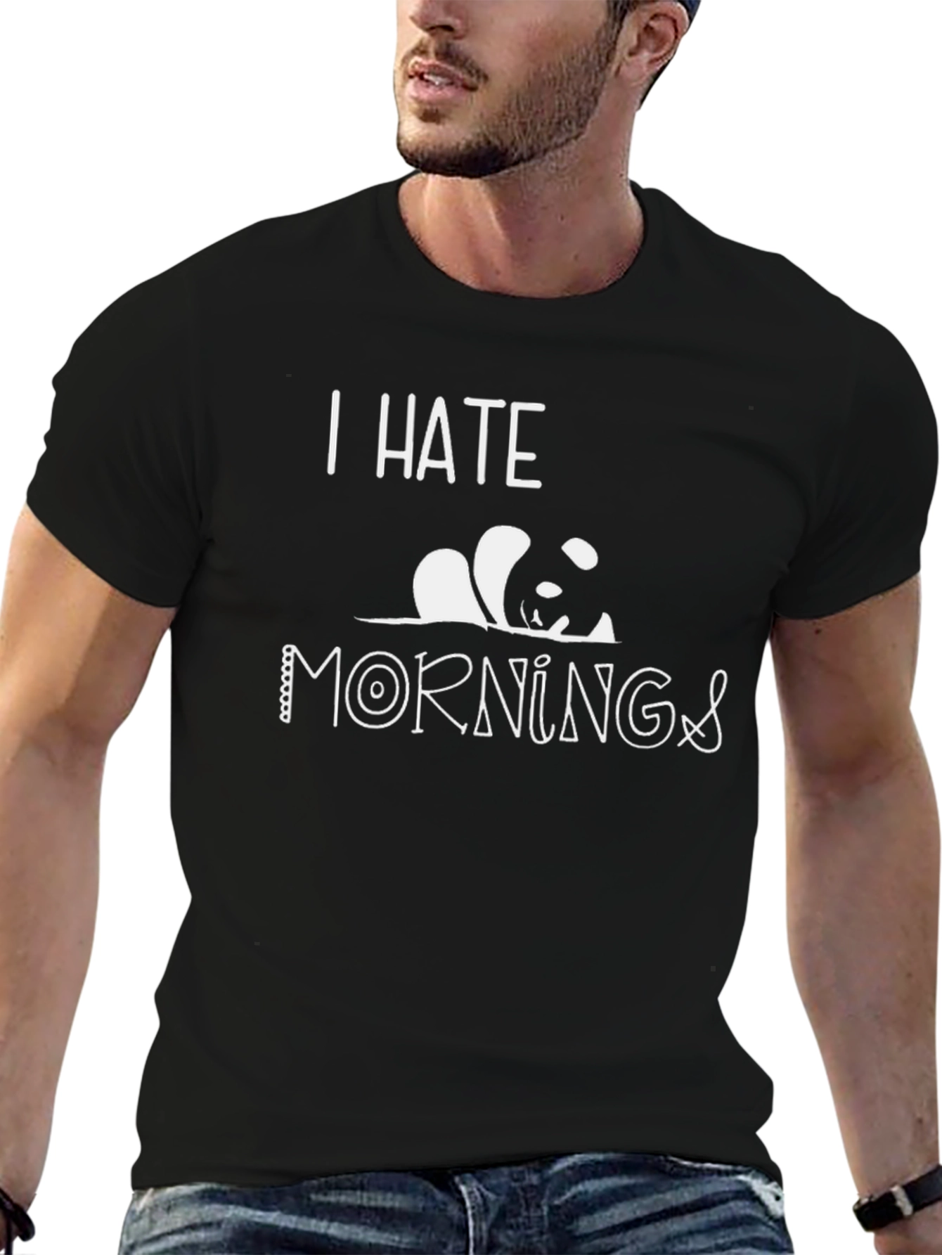 I Hate Mornings Panda Graphic T-Shirt - Black