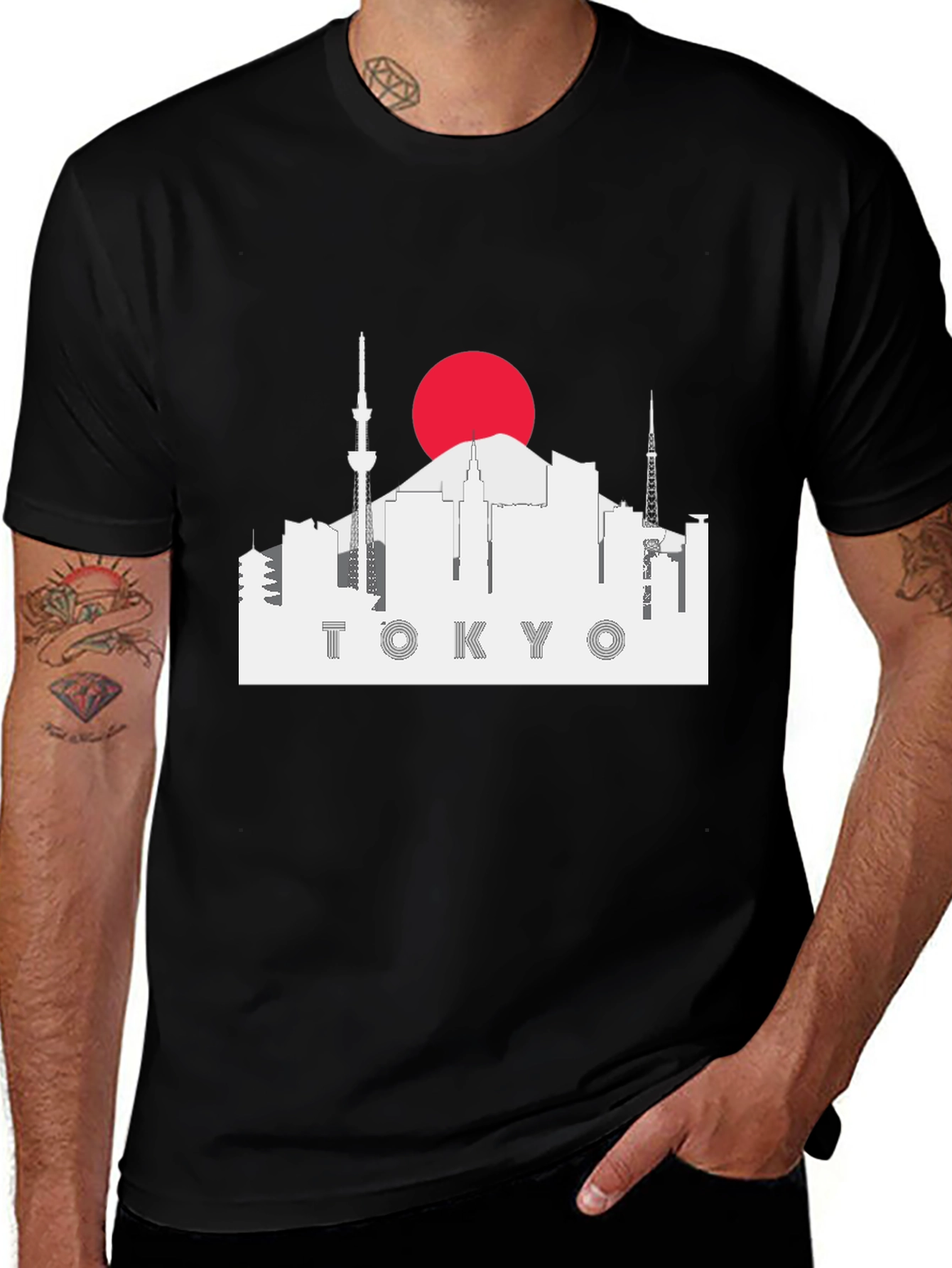 Tokyo Skyline Graphic Tee - Black Cotton T-Shirt
