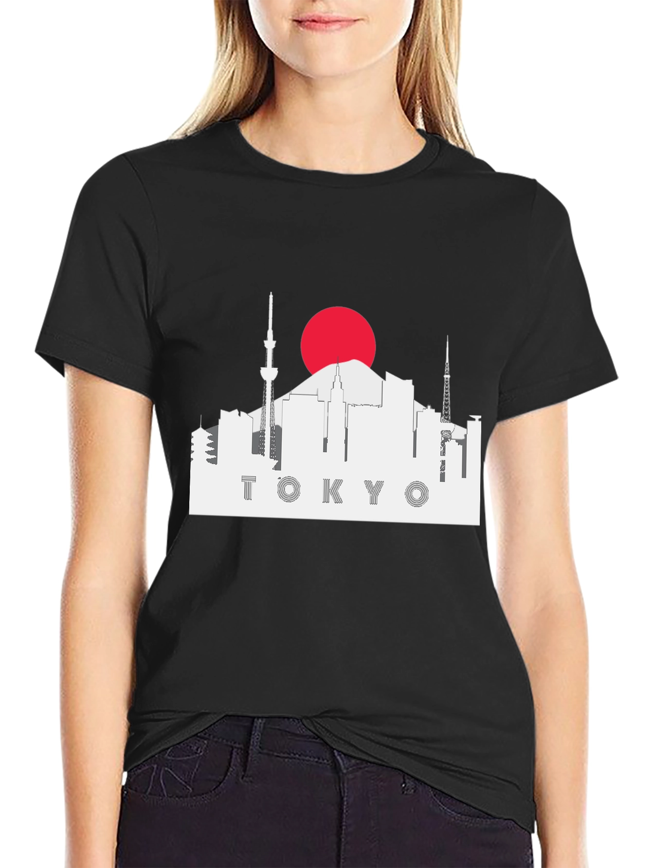 Tokyo Skyline Graphic Tee - Black Cotton T-Shirt