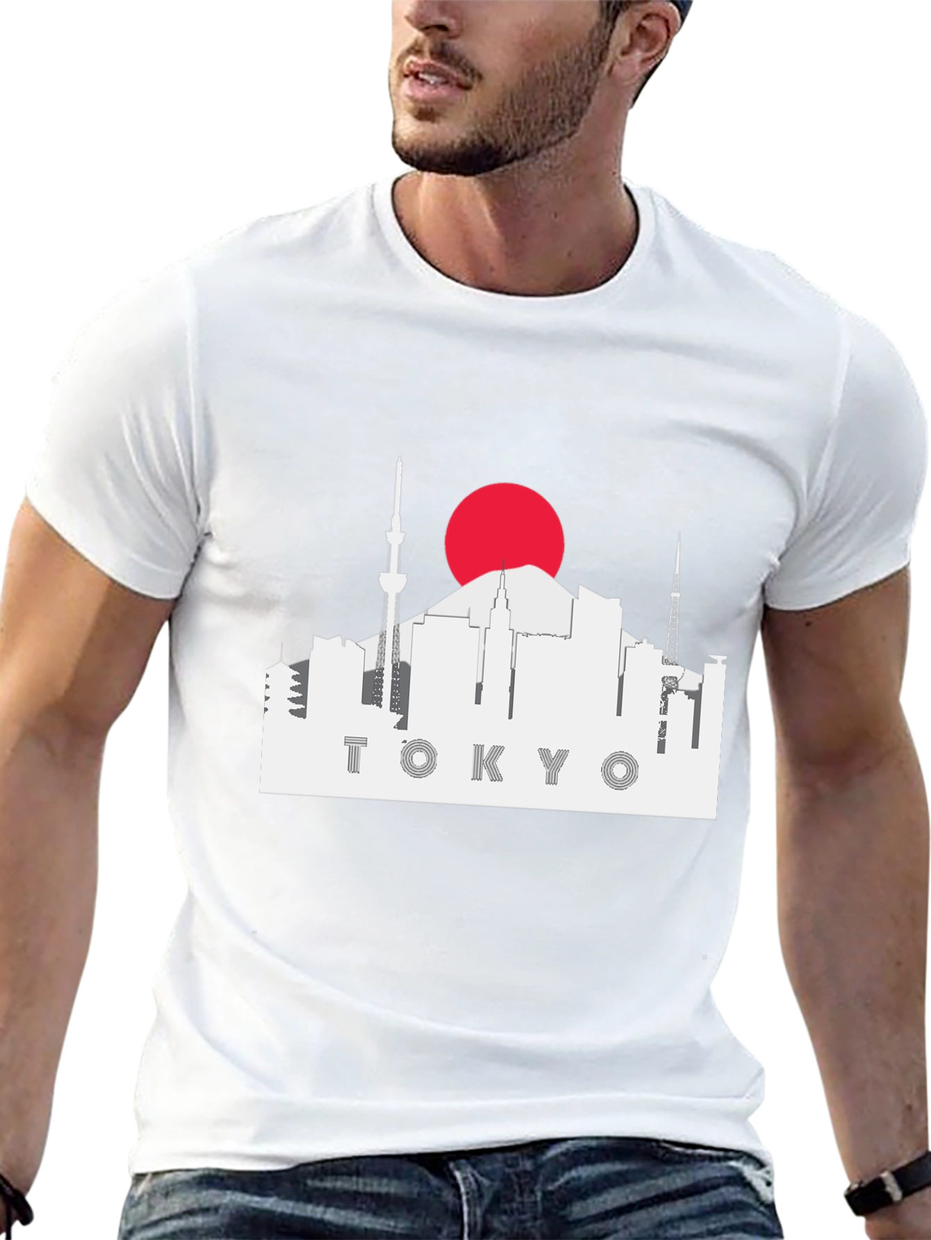 Tokyo Skyline Graphic Tee - Black Cotton T-Shirt
