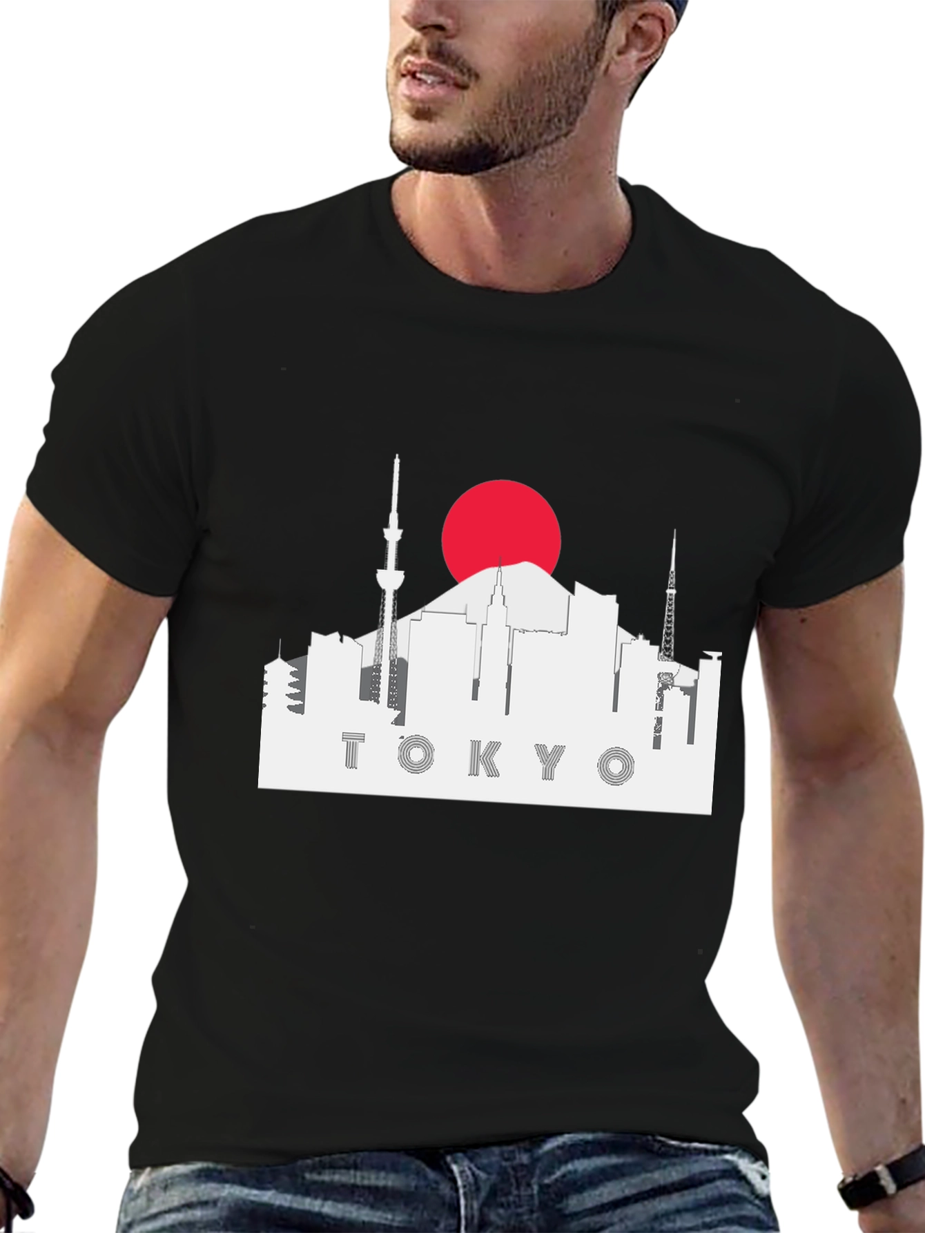 Tokyo Skyline Graphic Tee - Black Cotton T-Shirt