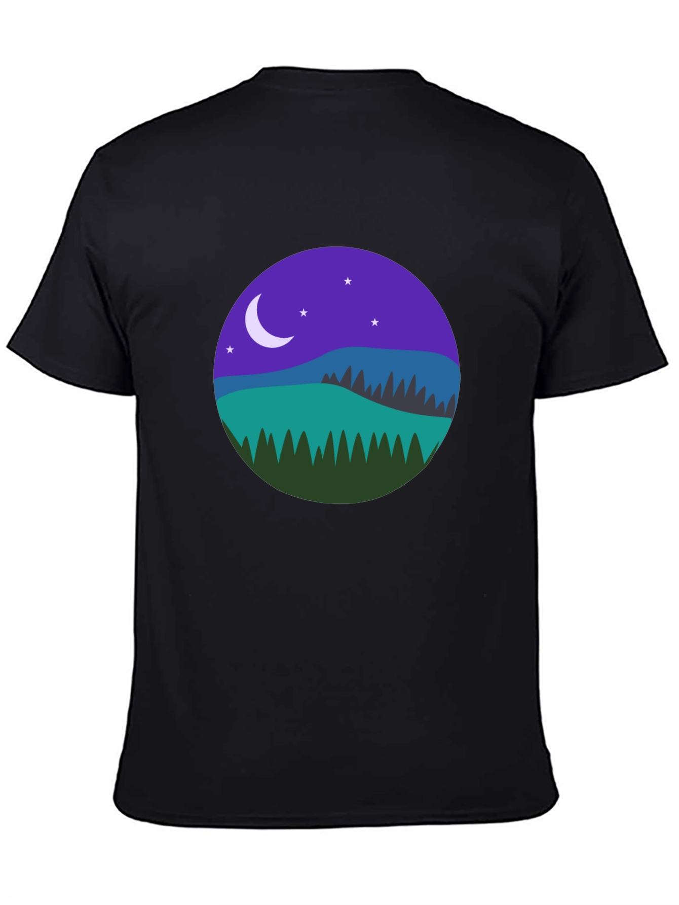 Night Landscape Graphic Tee - Casual Black T-Shirt