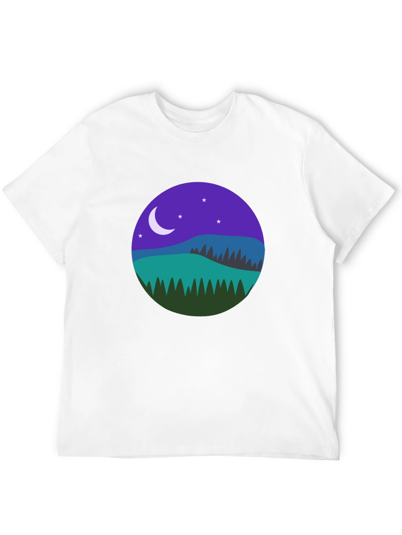 Night Landscape Graphic Tee - Casual Black T-Shirt