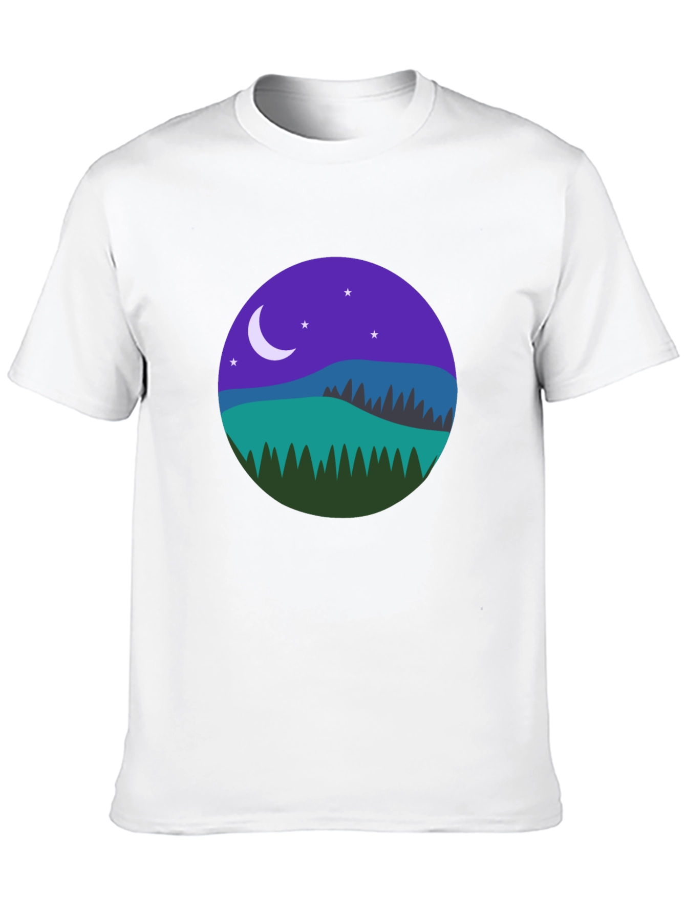 Night Landscape Graphic Tee - Casual Black T-Shirt