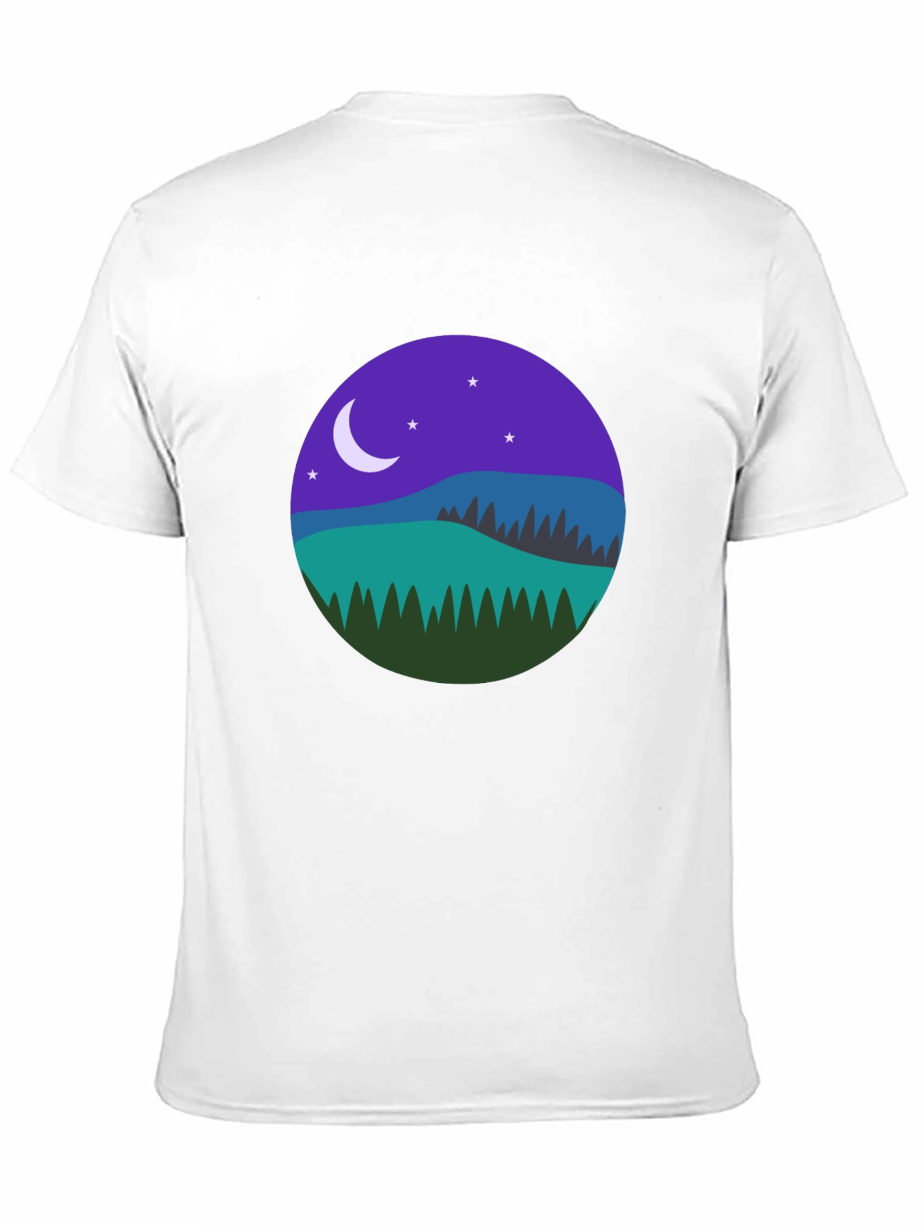 Night Landscape Graphic Tee - Casual Black T-Shirt