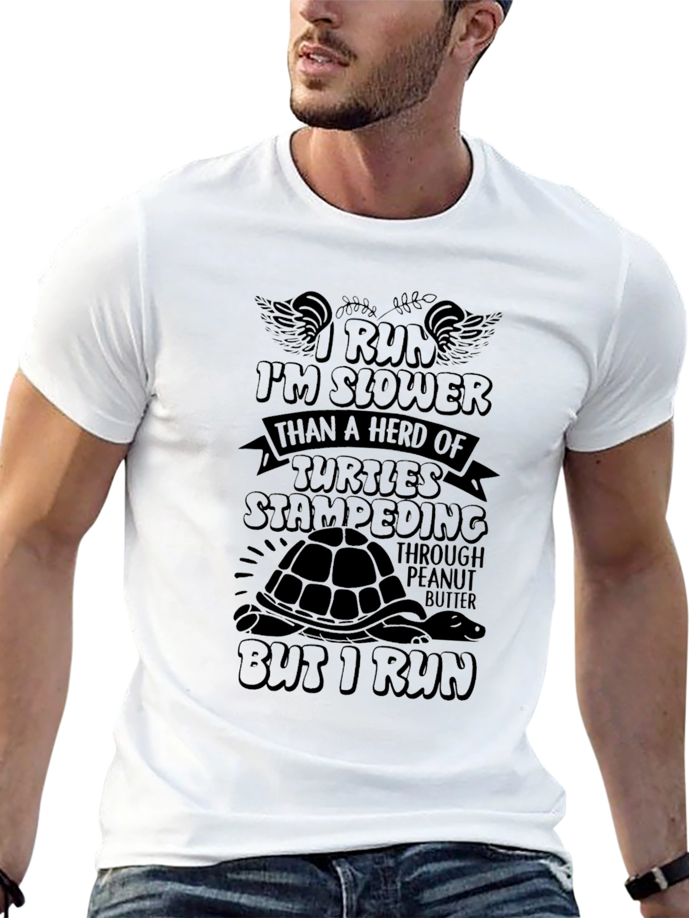 I Run Slower Than Turtles Stampeding Mens Black T-Shirt