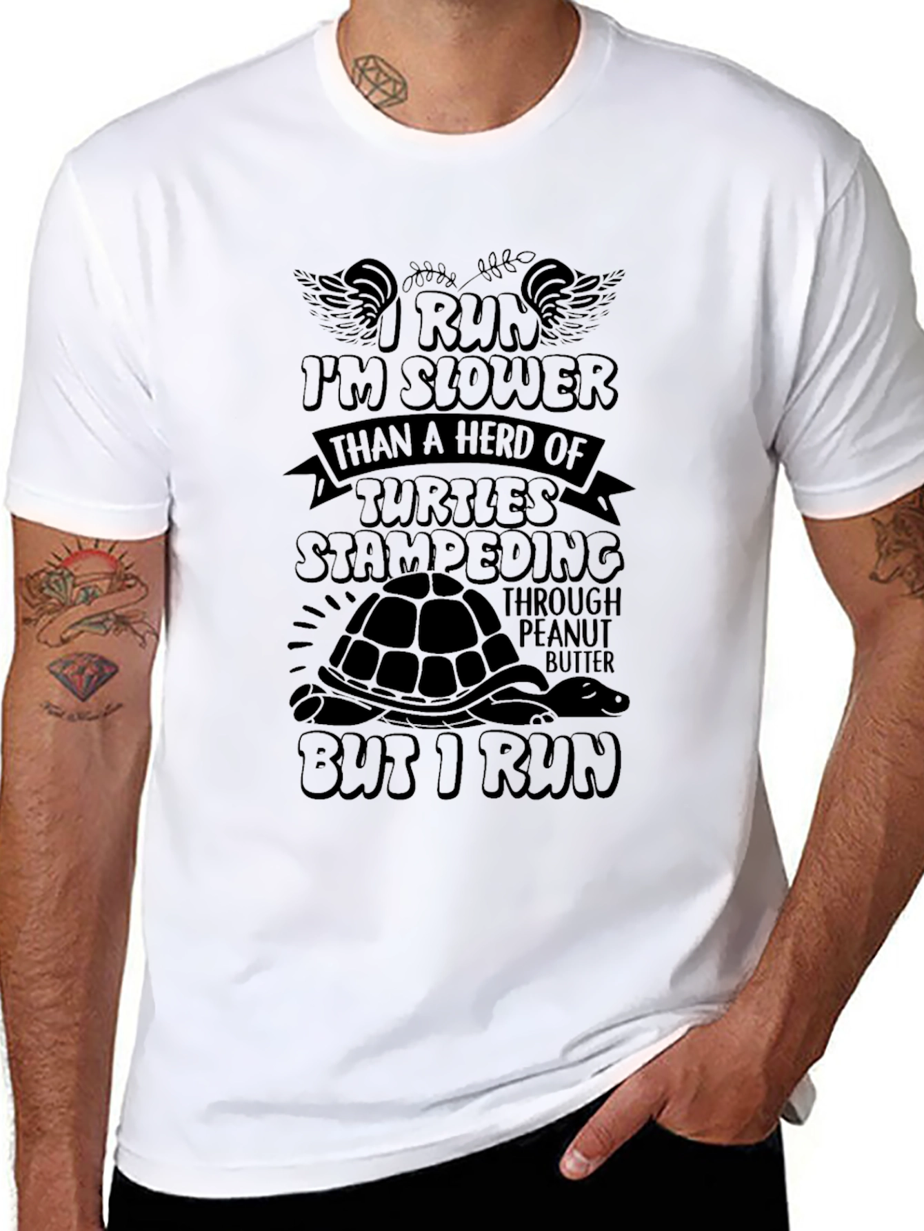 I Run Slower Than Turtles Stampeding Mens Black T-Shirt
